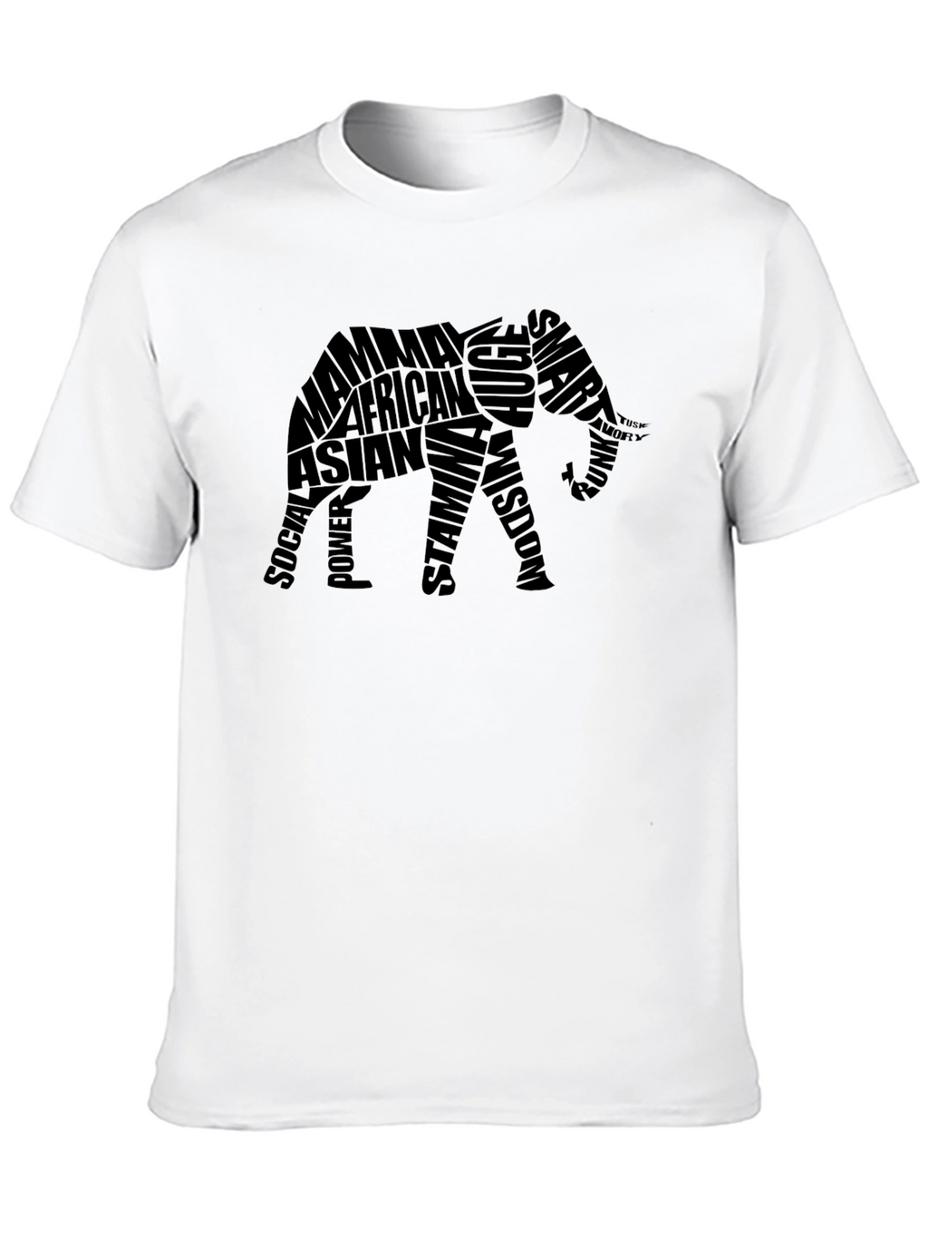 Elephant Word Art Graphic Tee - Black T-Shirt