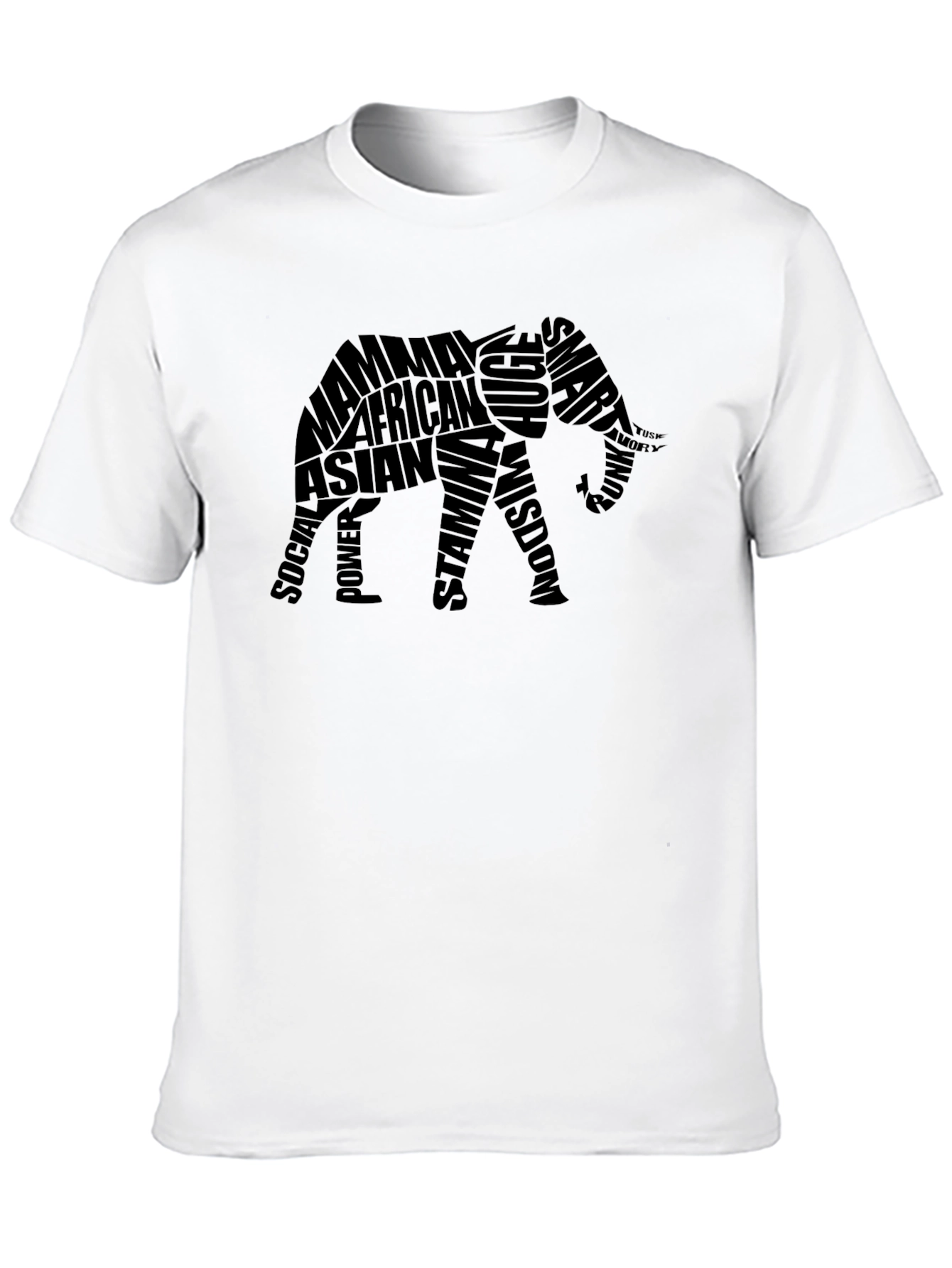 Elephant Word Art Graphic Tee - Black T-Shirt