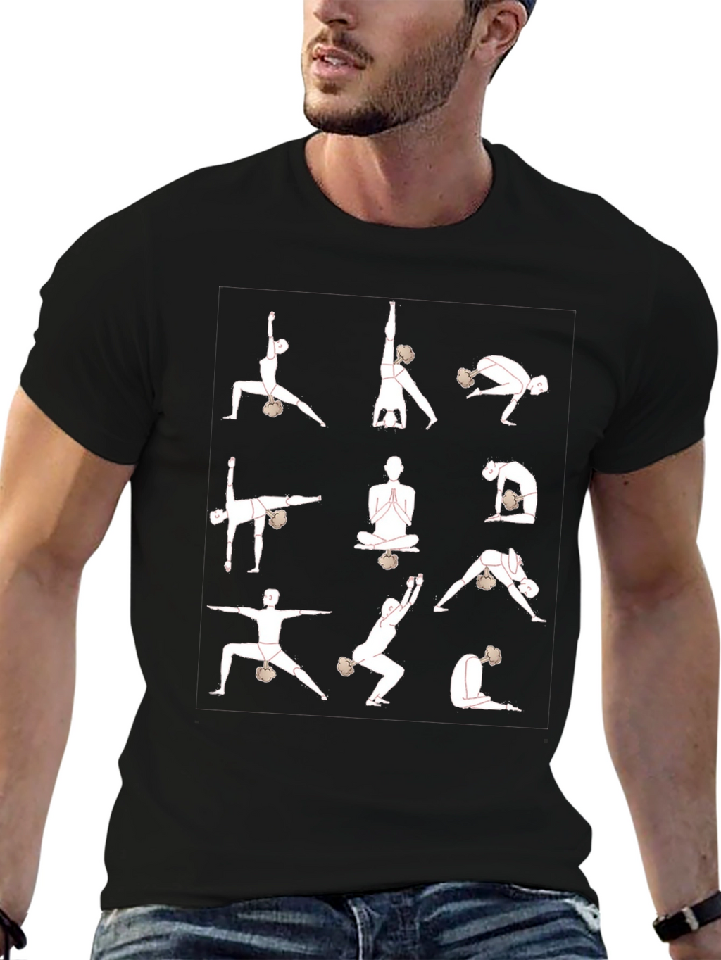 Yoga Pose Graphic T-Shirt - Black Cotton Blend