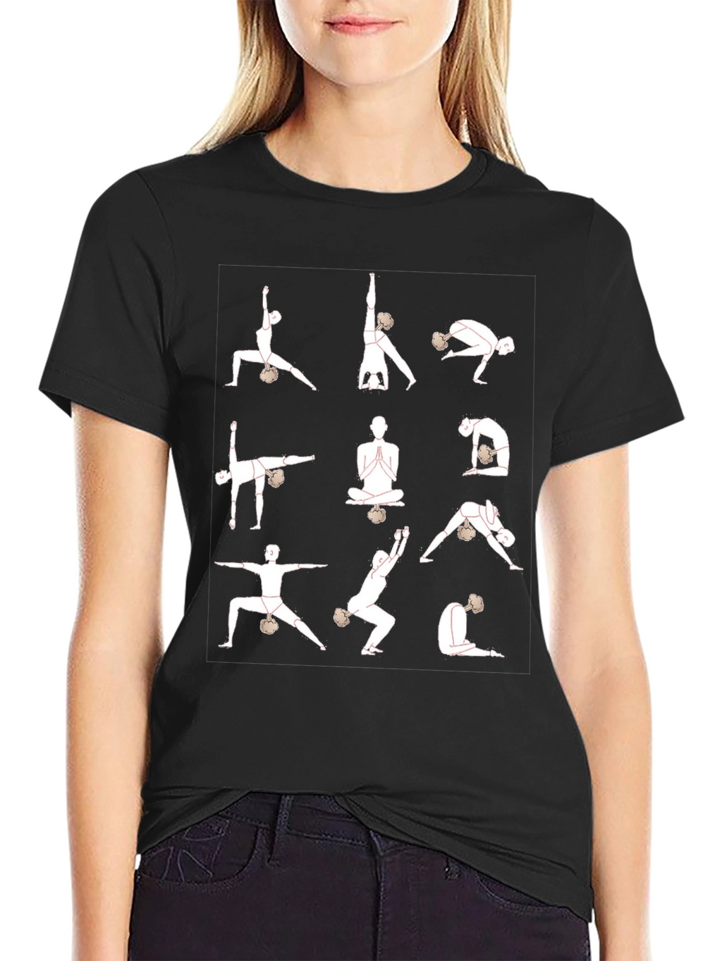 Yoga Pose Graphic T-Shirt - Black Cotton Blend