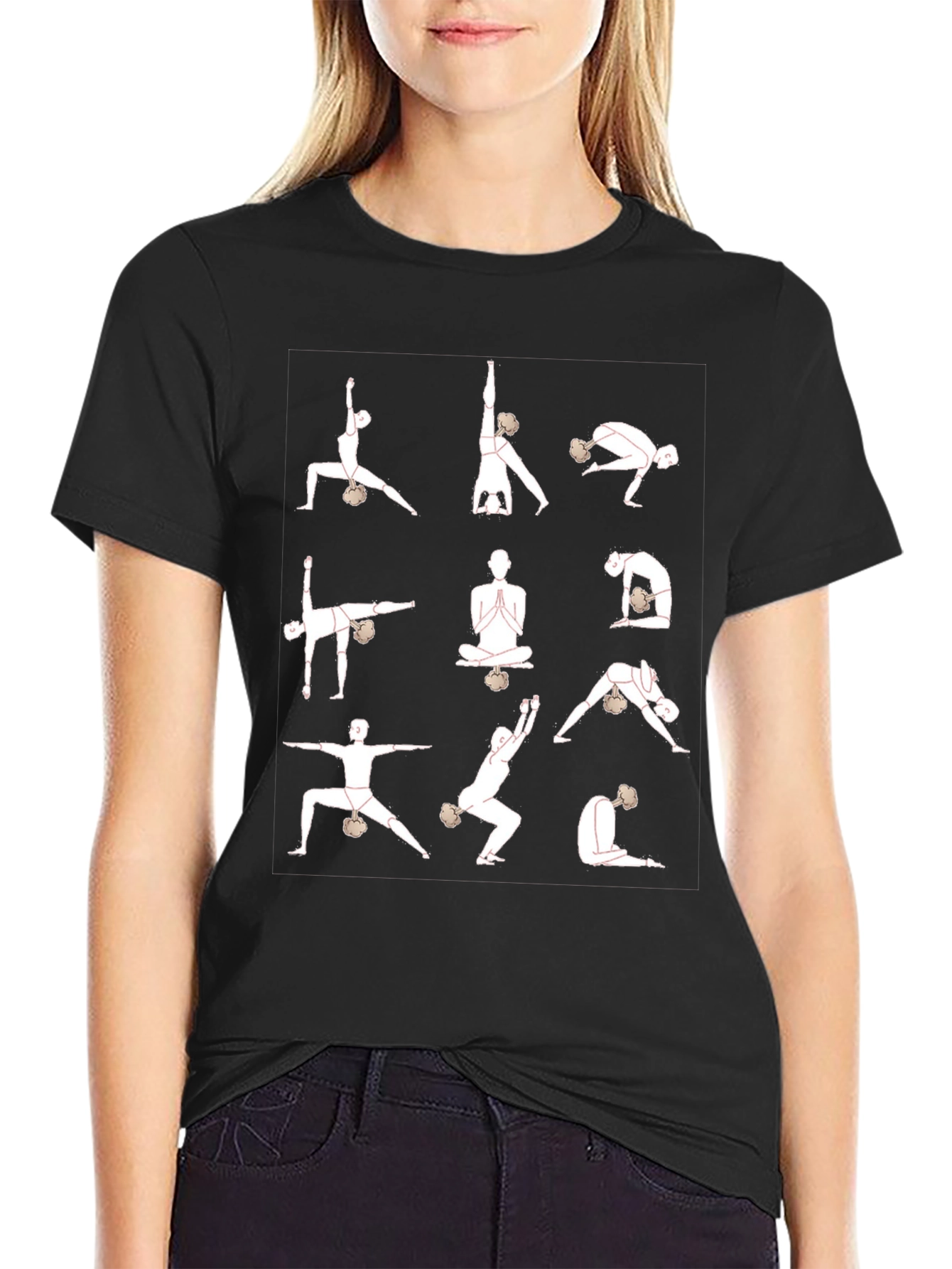 Yoga Pose Graphic T-Shirt - Black Cotton Blend