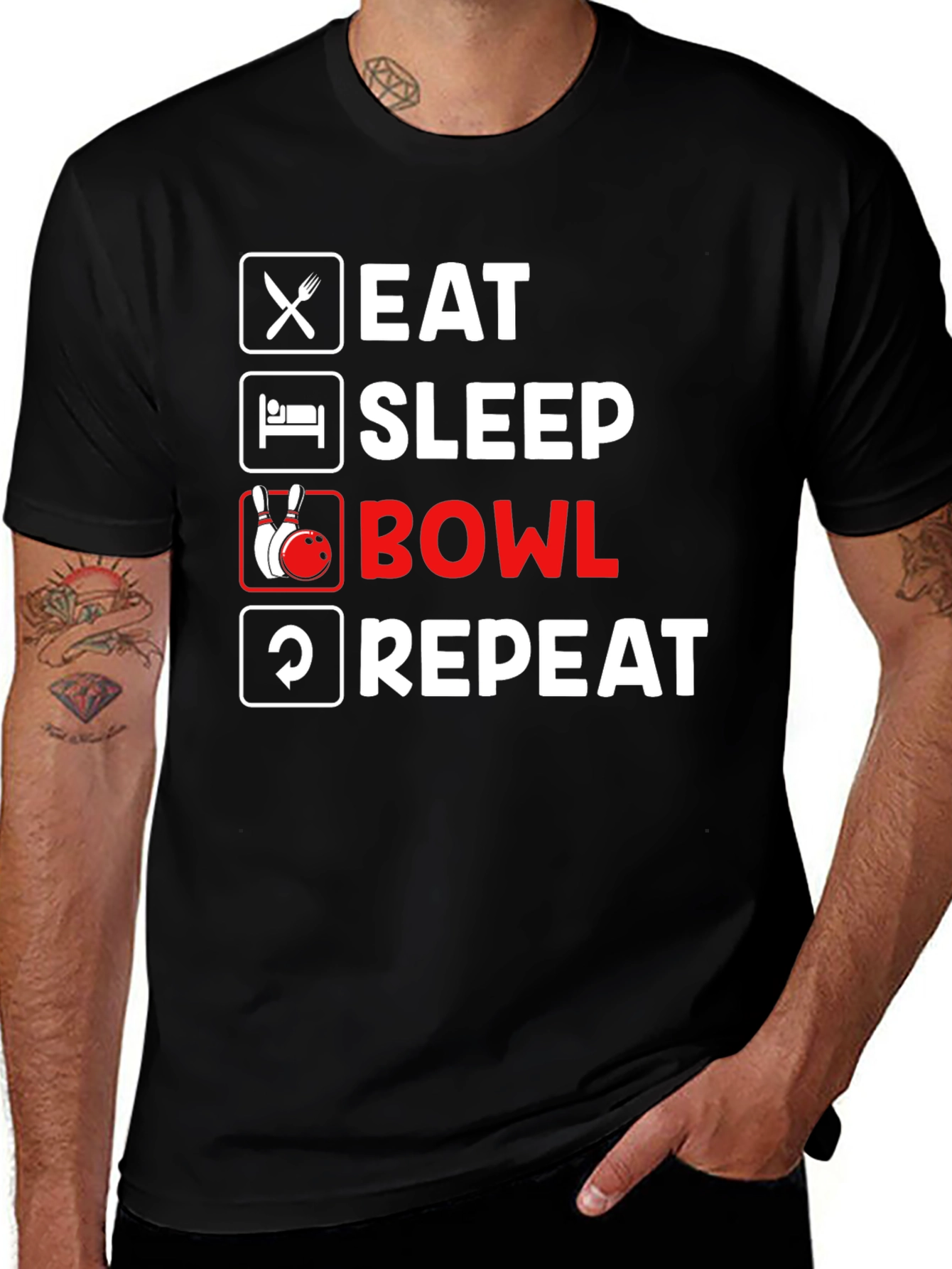 Eat Sleep Bowl Repeat Black T-Shirt