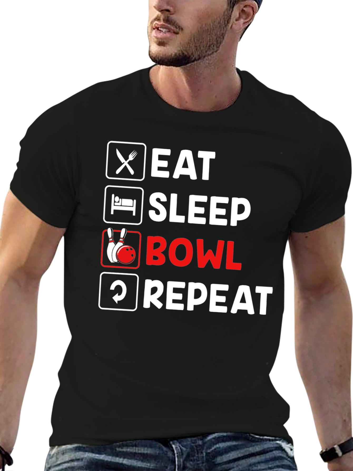 Eat Sleep Bowl Repeat Black T-Shirt