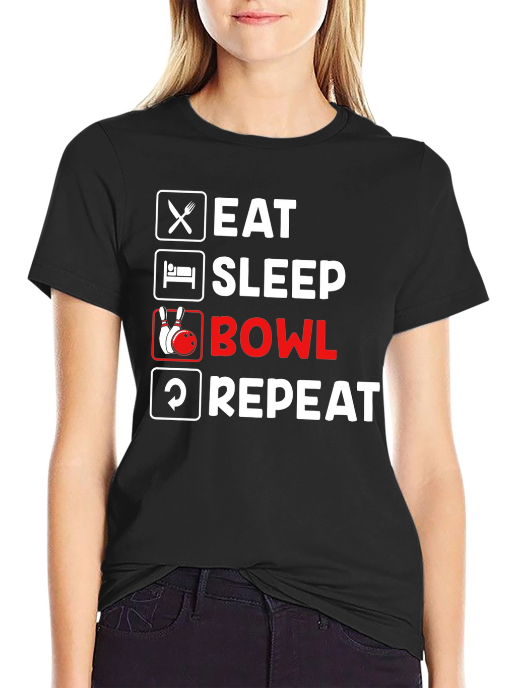 Eat Sleep Bowl Repeat Black T-Shirt