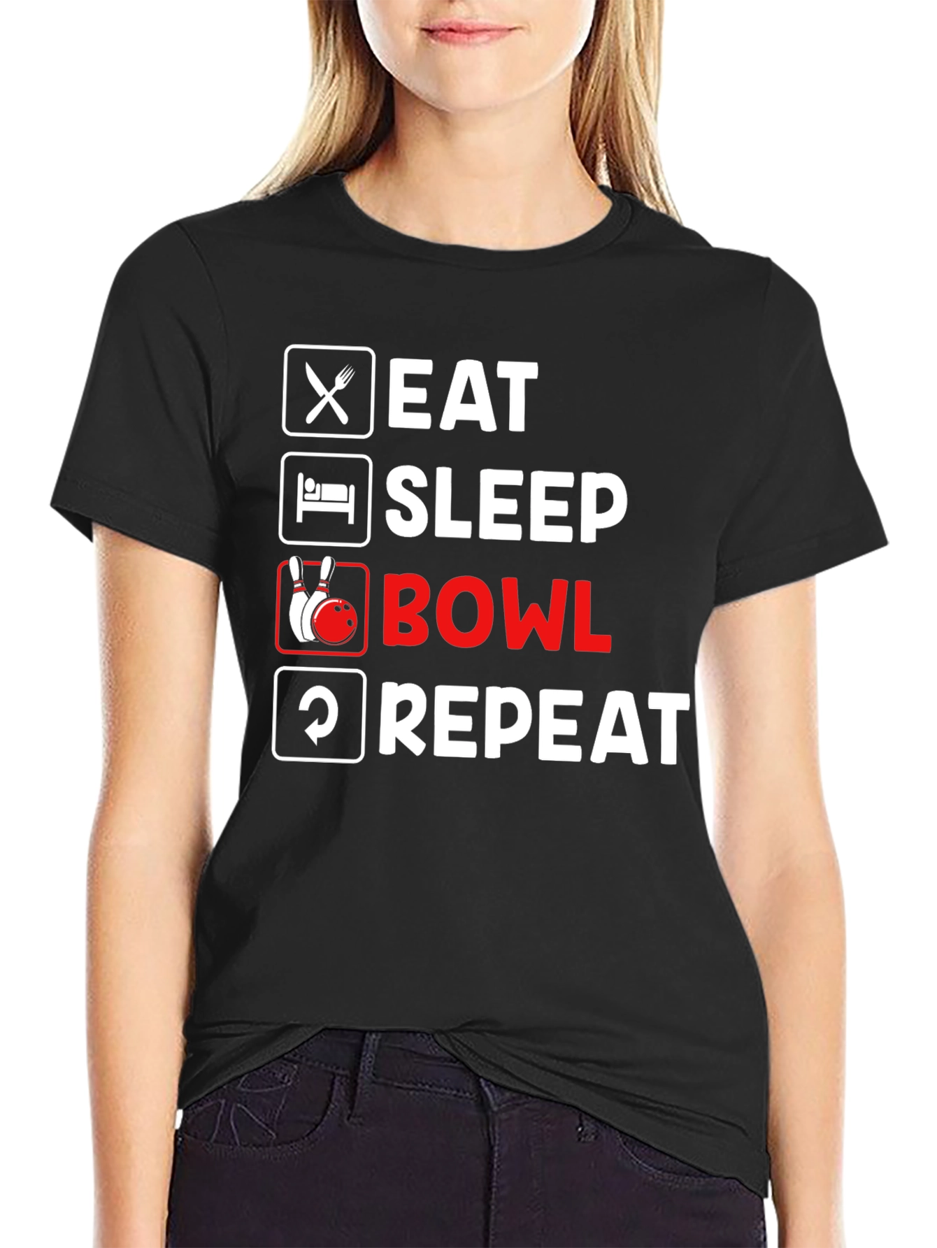 Eat Sleep Bowl Repeat Black T-Shirt