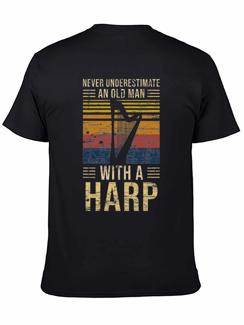 Never Underestimate Old Man with Harp T-Shirt