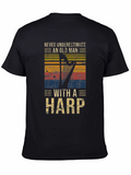 Never Underestimate Old Man with Harp T-Shirt