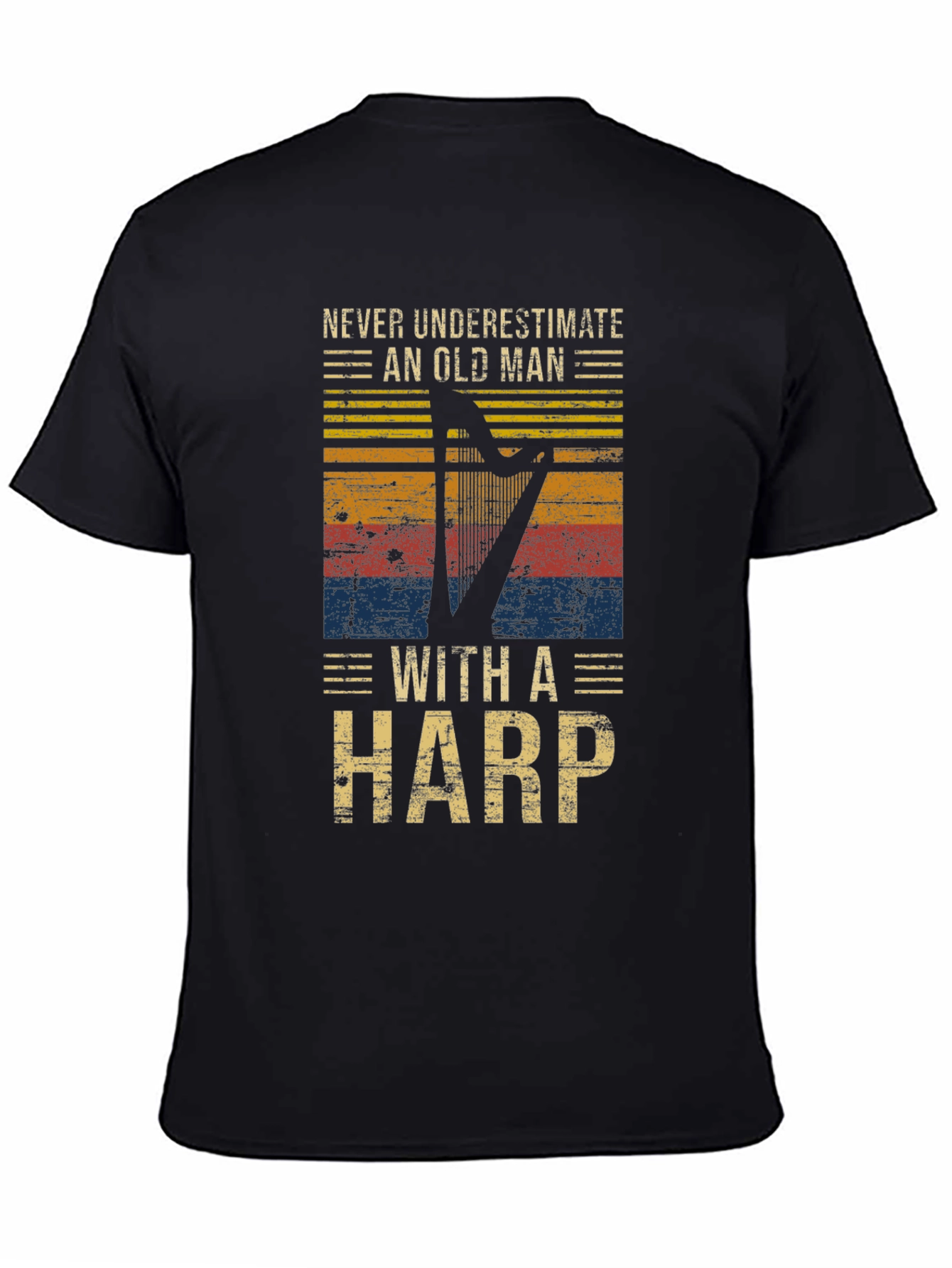 Never Underestimate Old Man with Harp T-Shirt