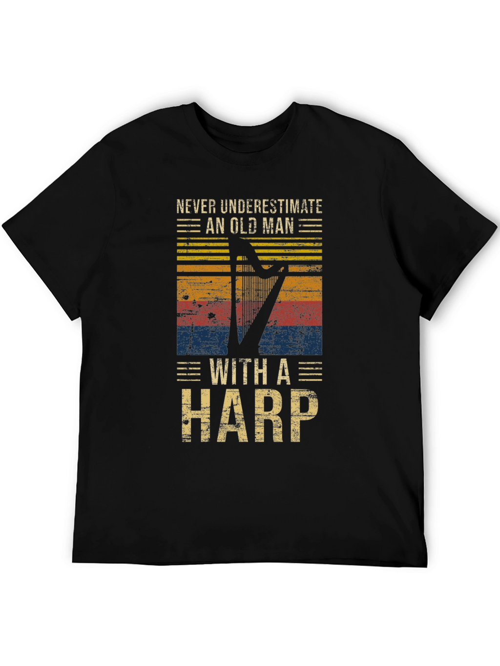 Never Underestimate Old Man with Harp T-Shirt