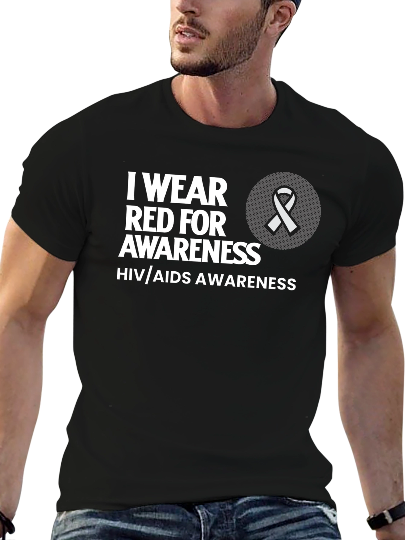 HIV/AIDS Awareness T-Shirt - Red Ribbon Graphic Tee