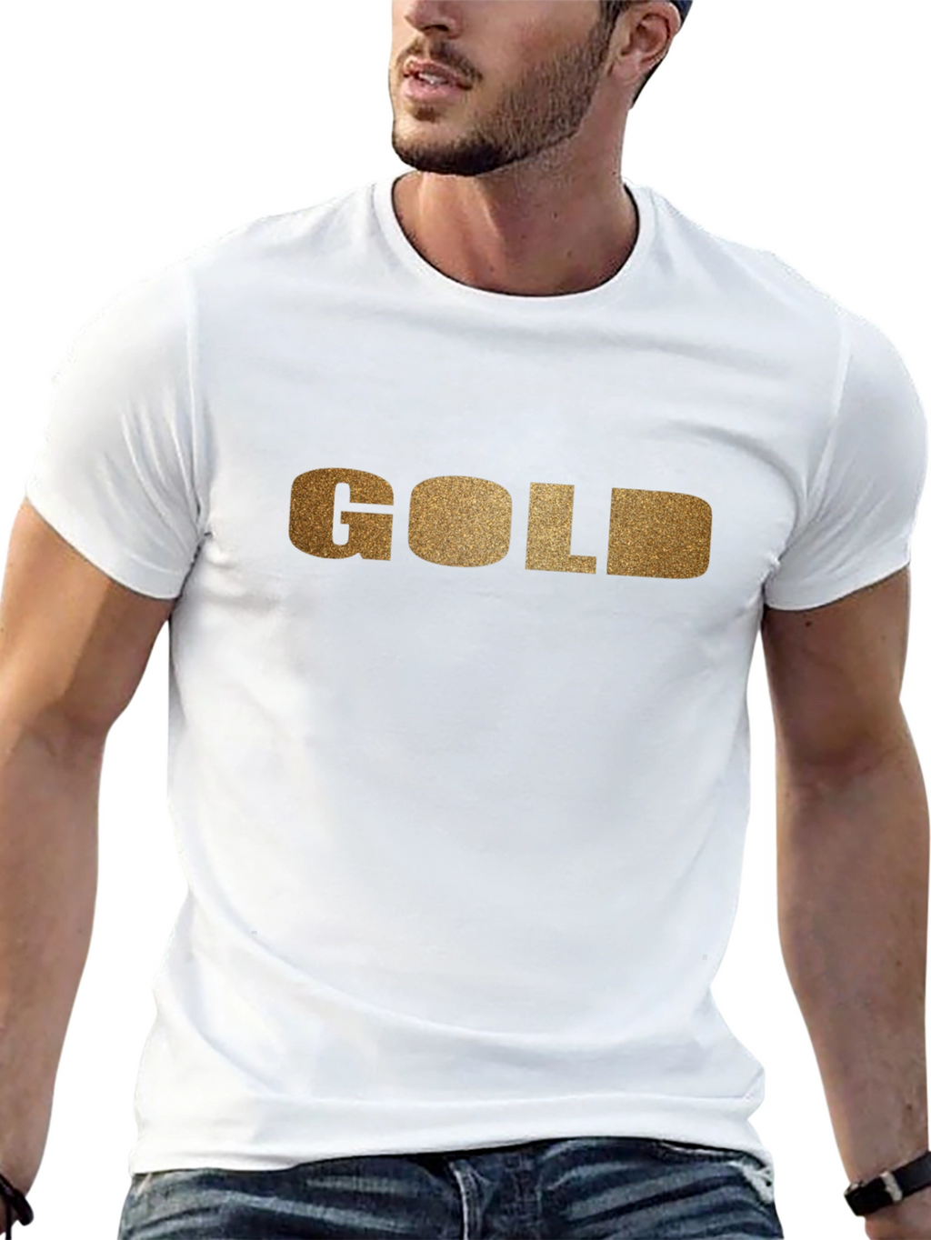Golden Text Black Tee - Stylish and Bold