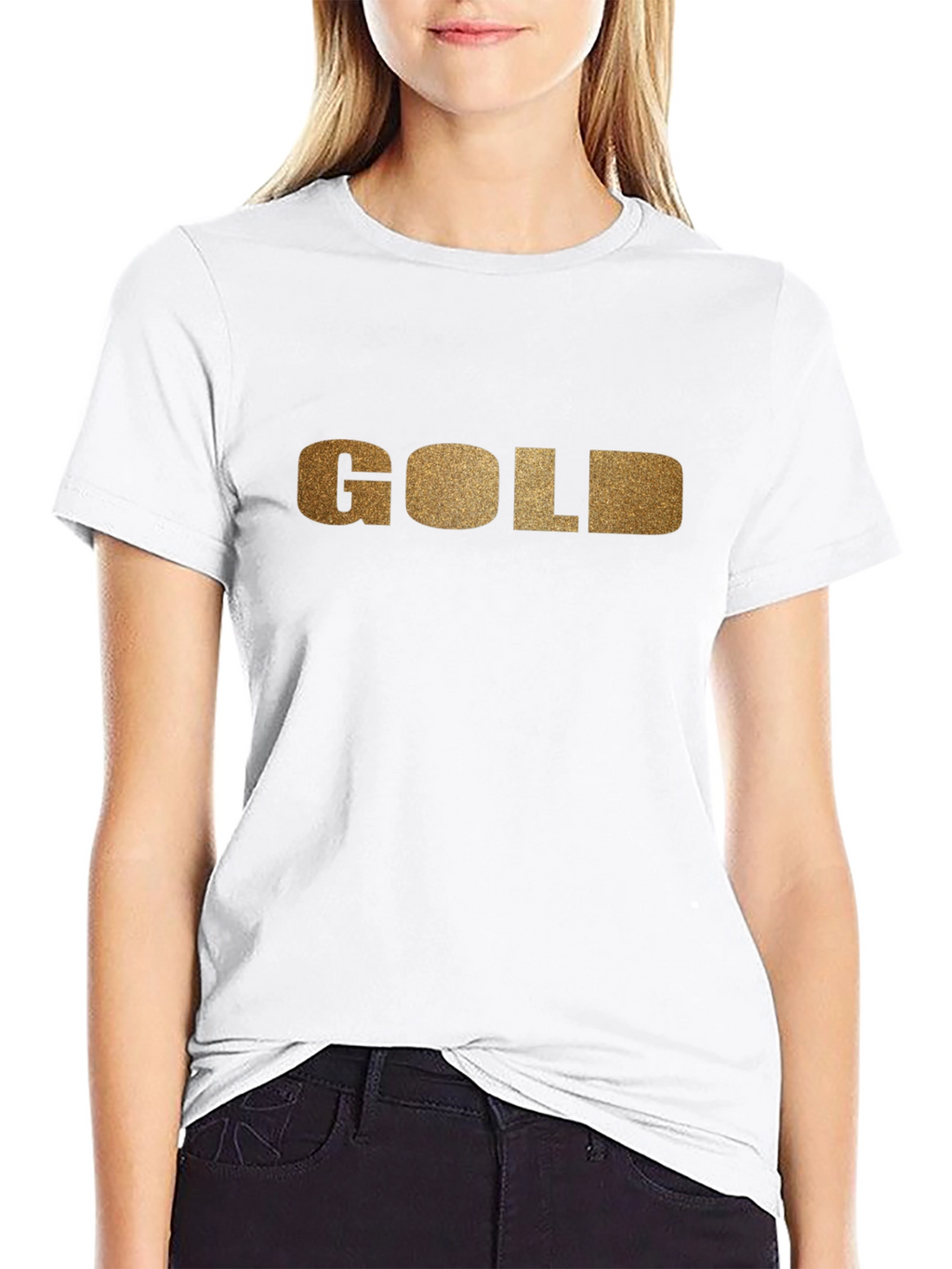 Golden Text Black Tee - Stylish and Bold