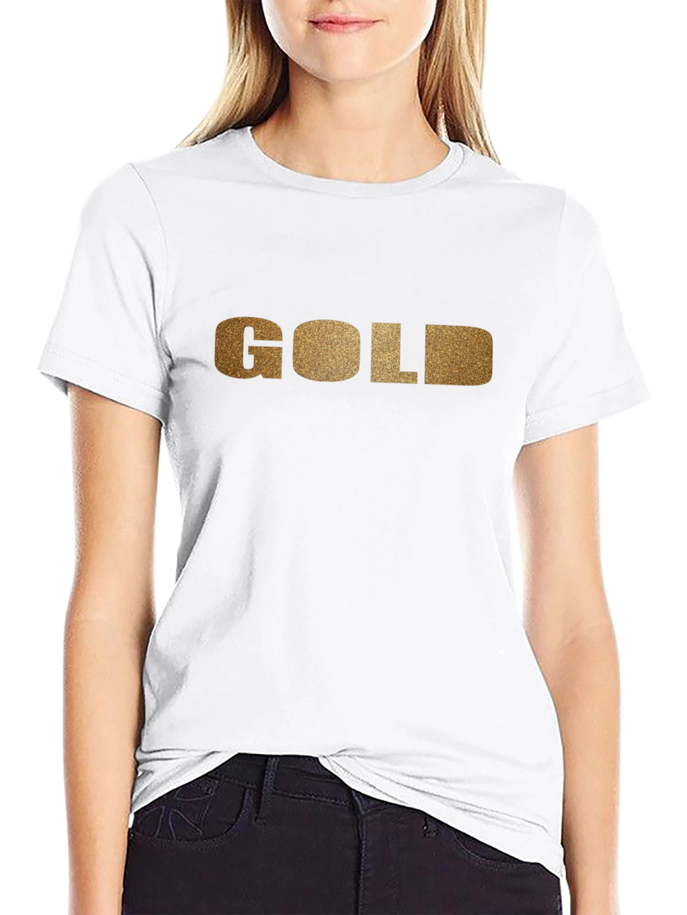 Golden Text Black Tee - Stylish and Bold