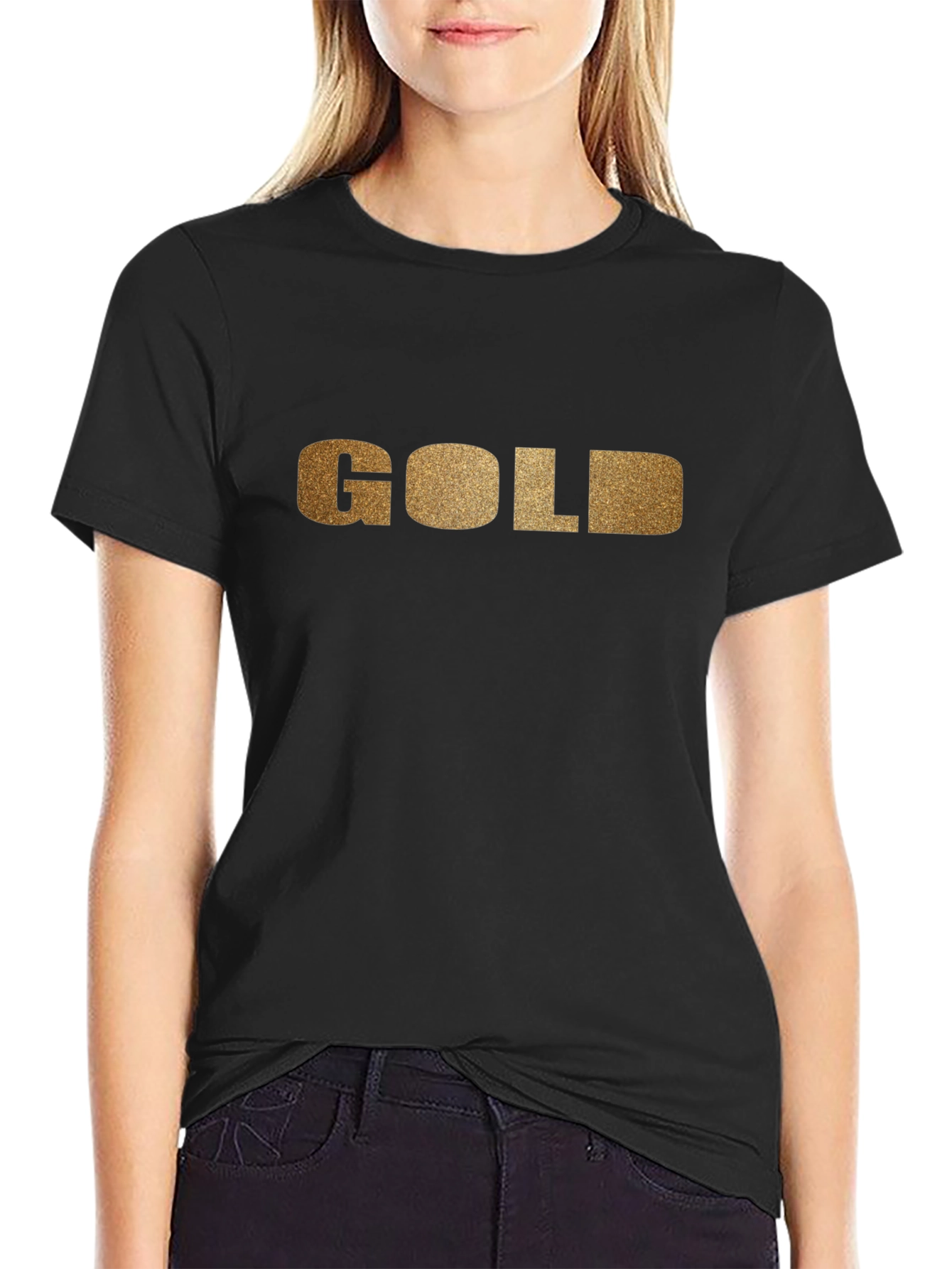 Golden Text Black Tee - Stylish and Bold