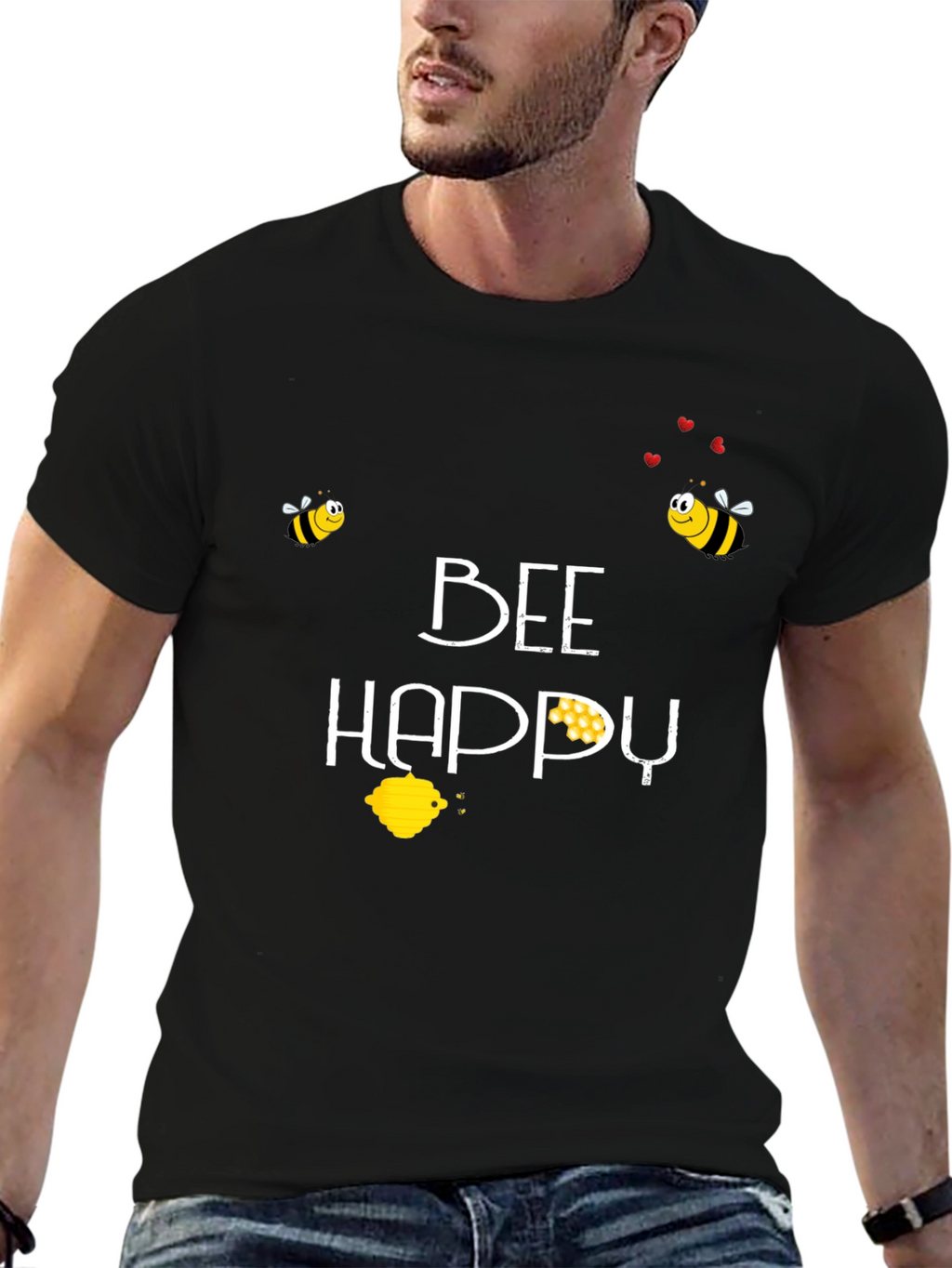 Bee Happy Graphic Tee - Black
