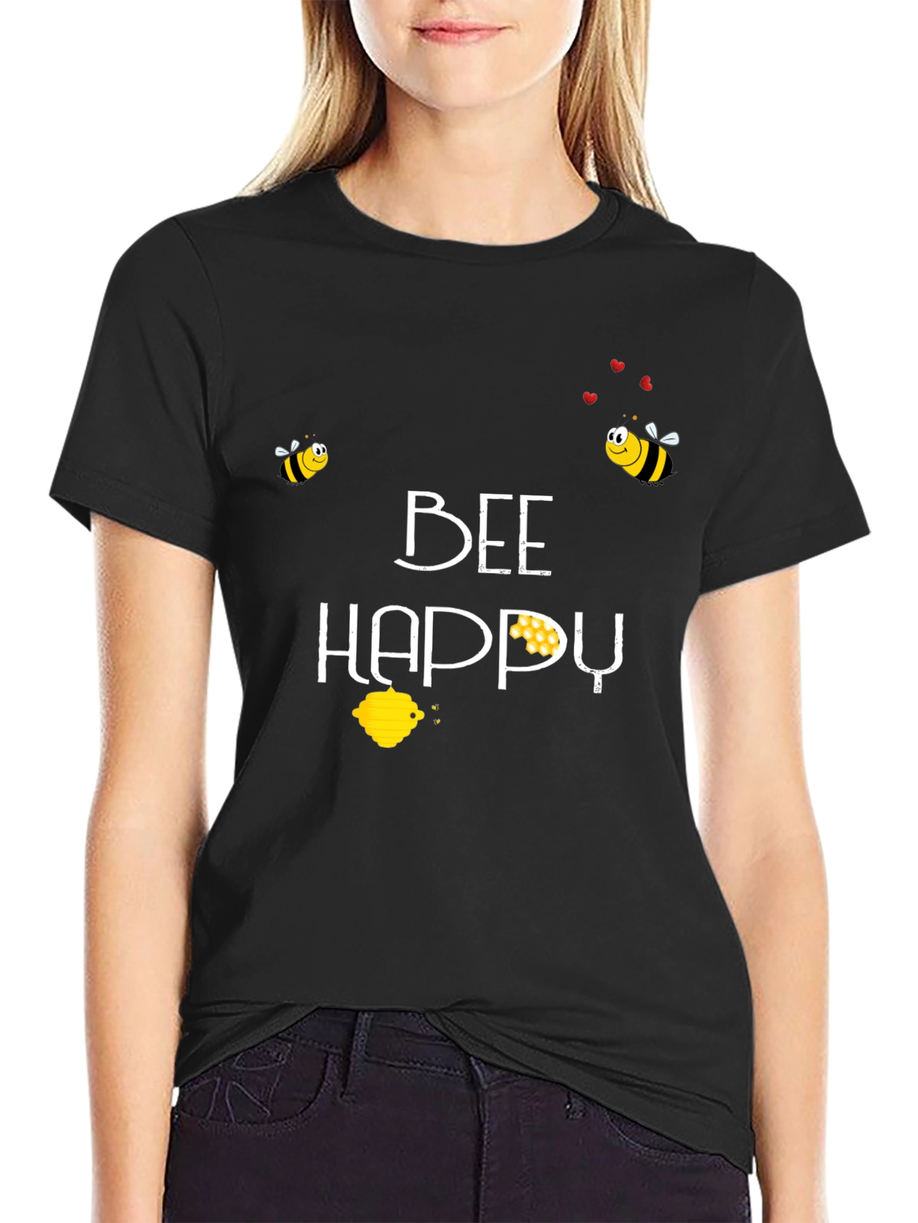 Bee Happy Graphic Tee - Black