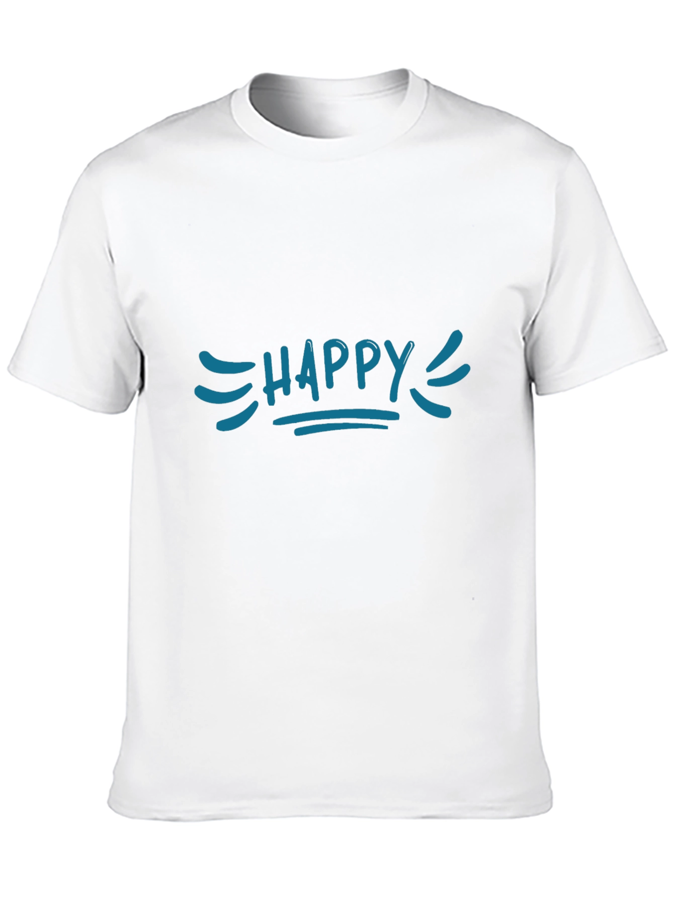 Happy Graphic Tee - Blue Print Black Cotton T-Shirt