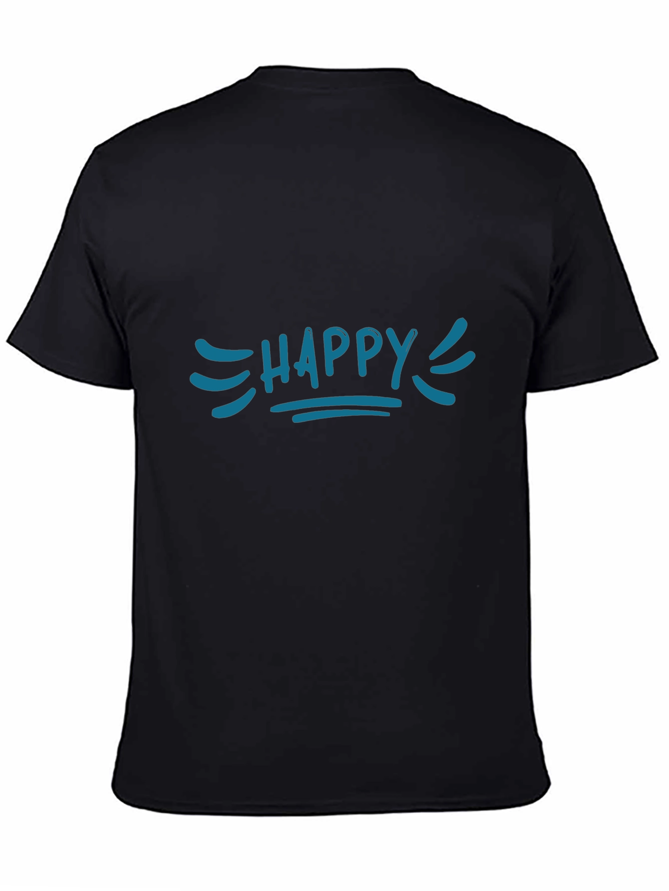 Happy Graphic Tee - Blue Print Black Cotton T-Shirt