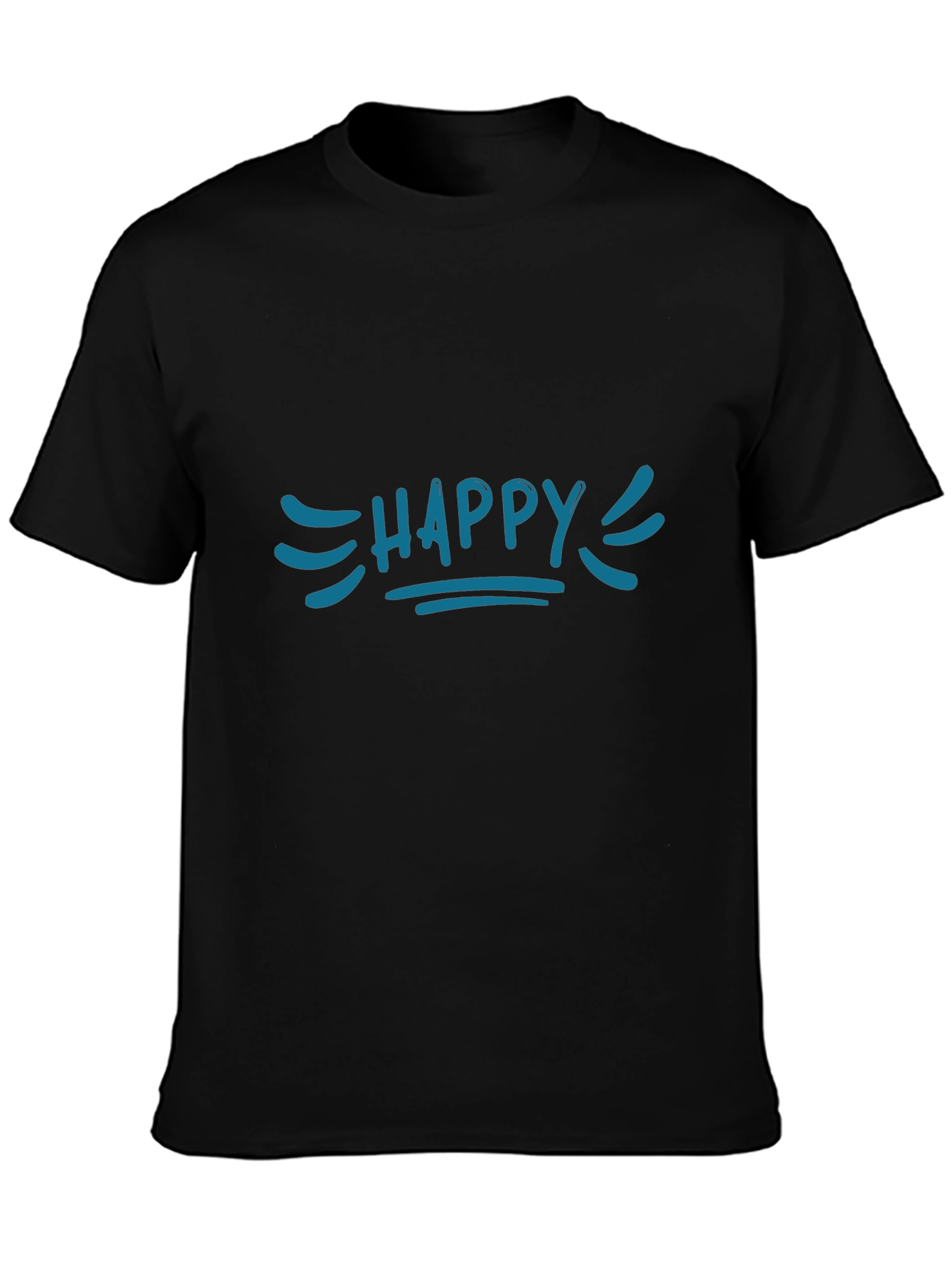 Happy Graphic Tee - Blue Print Black Cotton T-Shirt