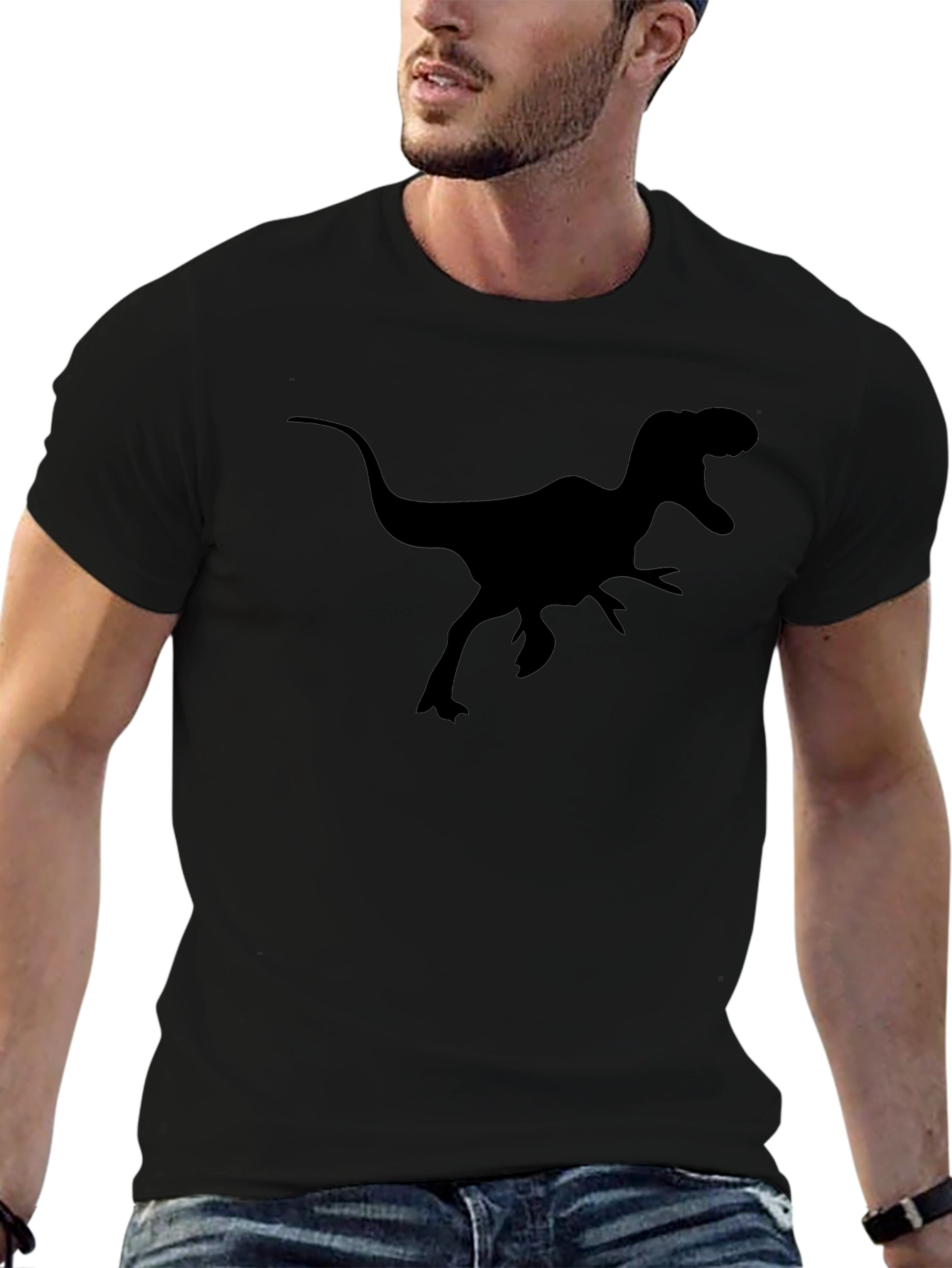 Dinosaur Graphic Tee - Black Cotton T-Shirt