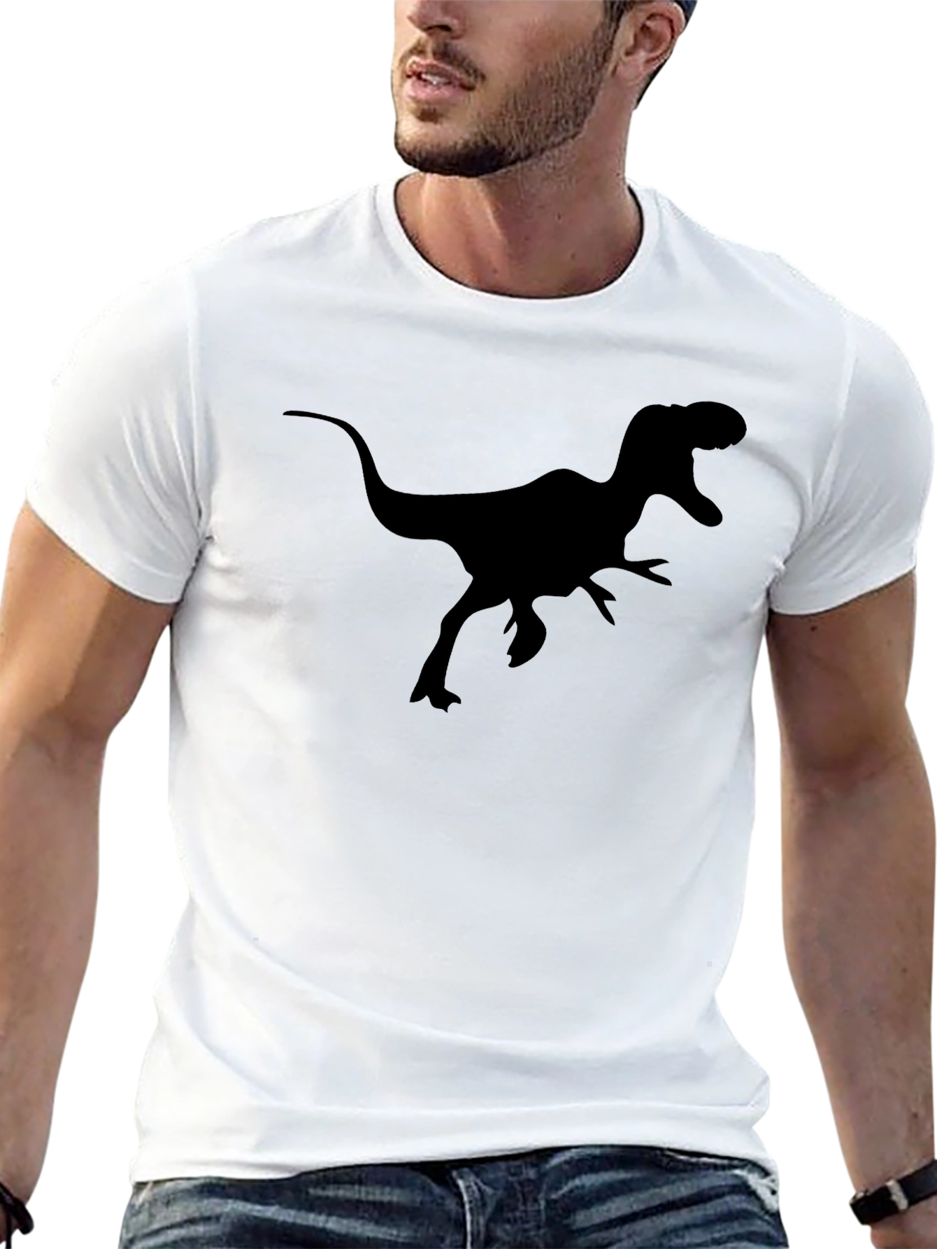 Dinosaur Graphic Tee - Black Cotton T-Shirt
