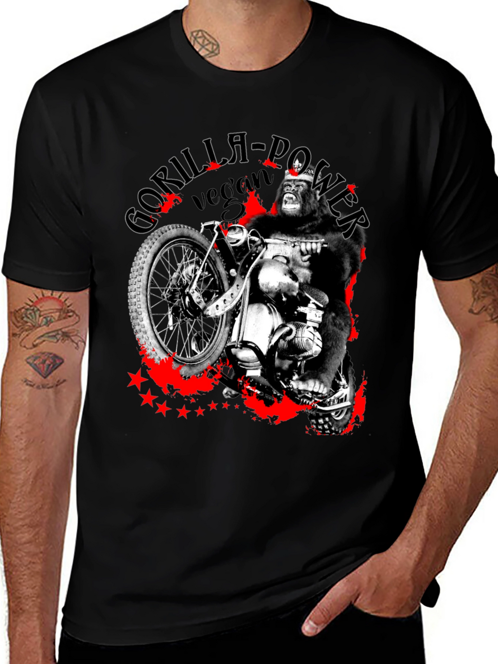 Gorilla Power Vegan Biker Graphic T-Shirt