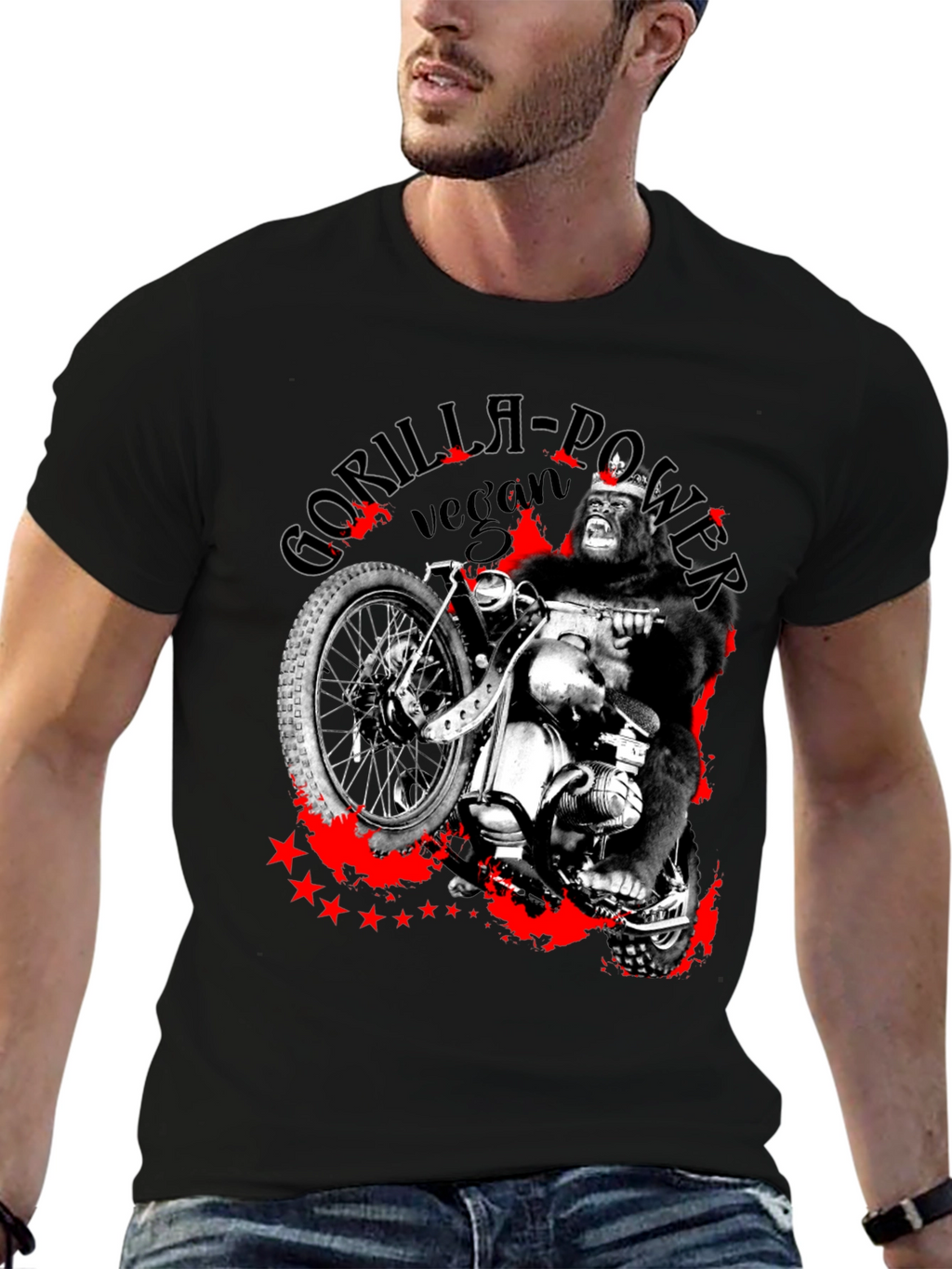 Gorilla Power Vegan Biker Graphic T-Shirt