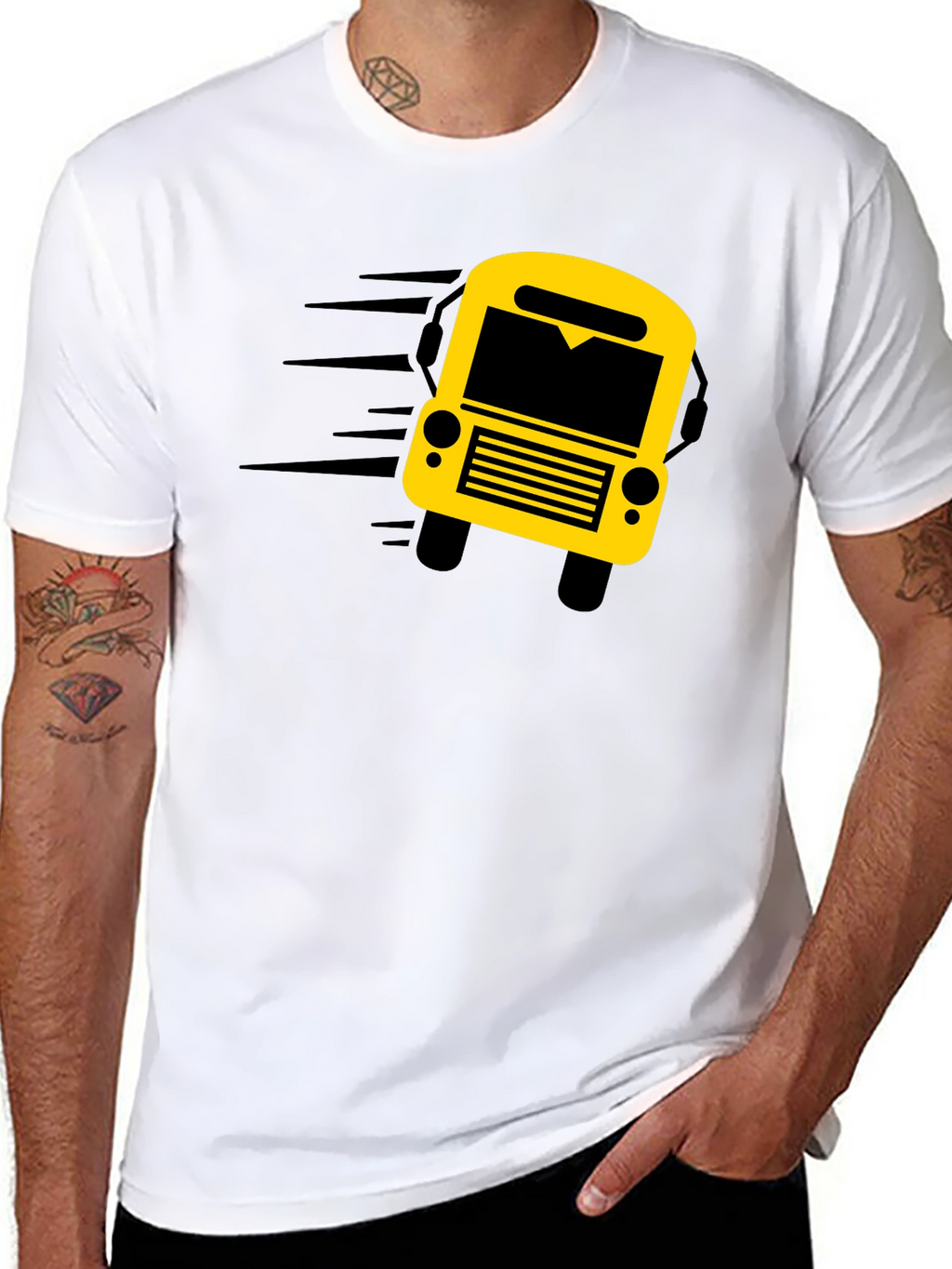Black Graphic Tee: School Bus Design