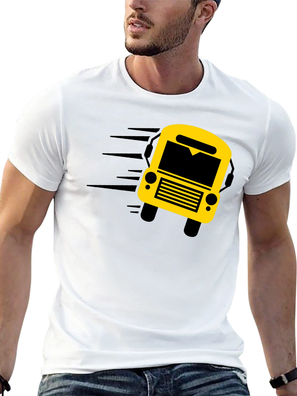 Black Graphic Tee: School Bus Design