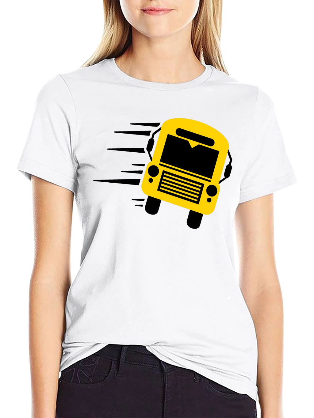 Black Graphic Tee: School Bus Design
