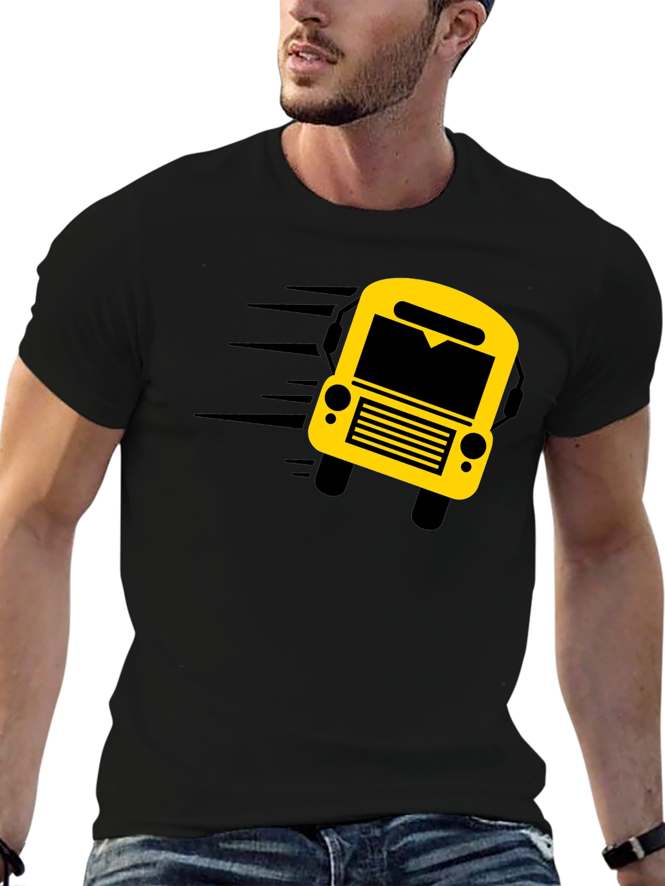 Black Graphic Tee: School Bus Design