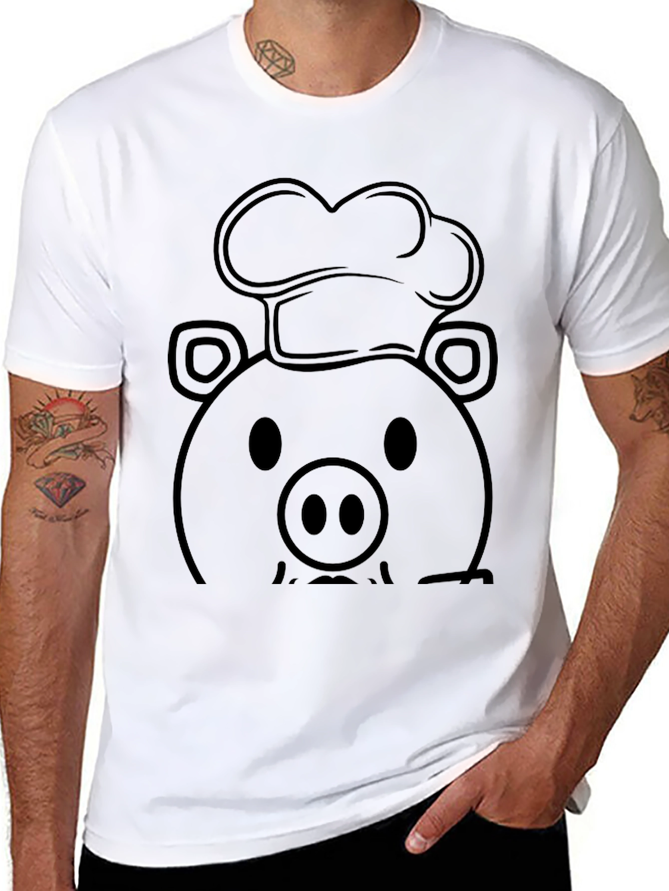 Chef Pig Graphic Tee - Black Cotton T-Shirt
