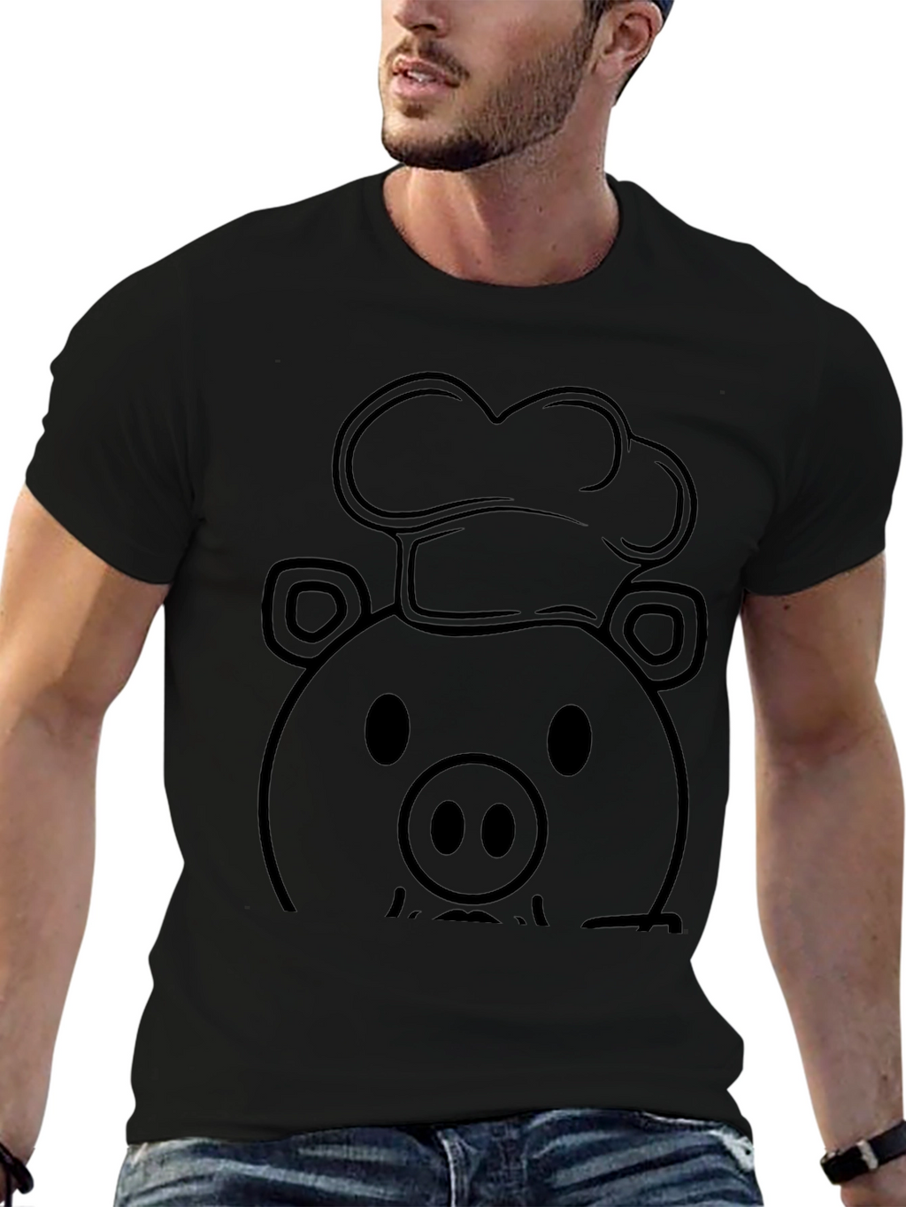 Chef Pig Graphic Tee - Black Cotton T-Shirt
