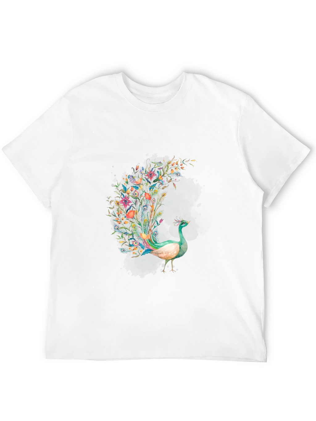 Floral Peacock Graphic Print Black T-Shirt