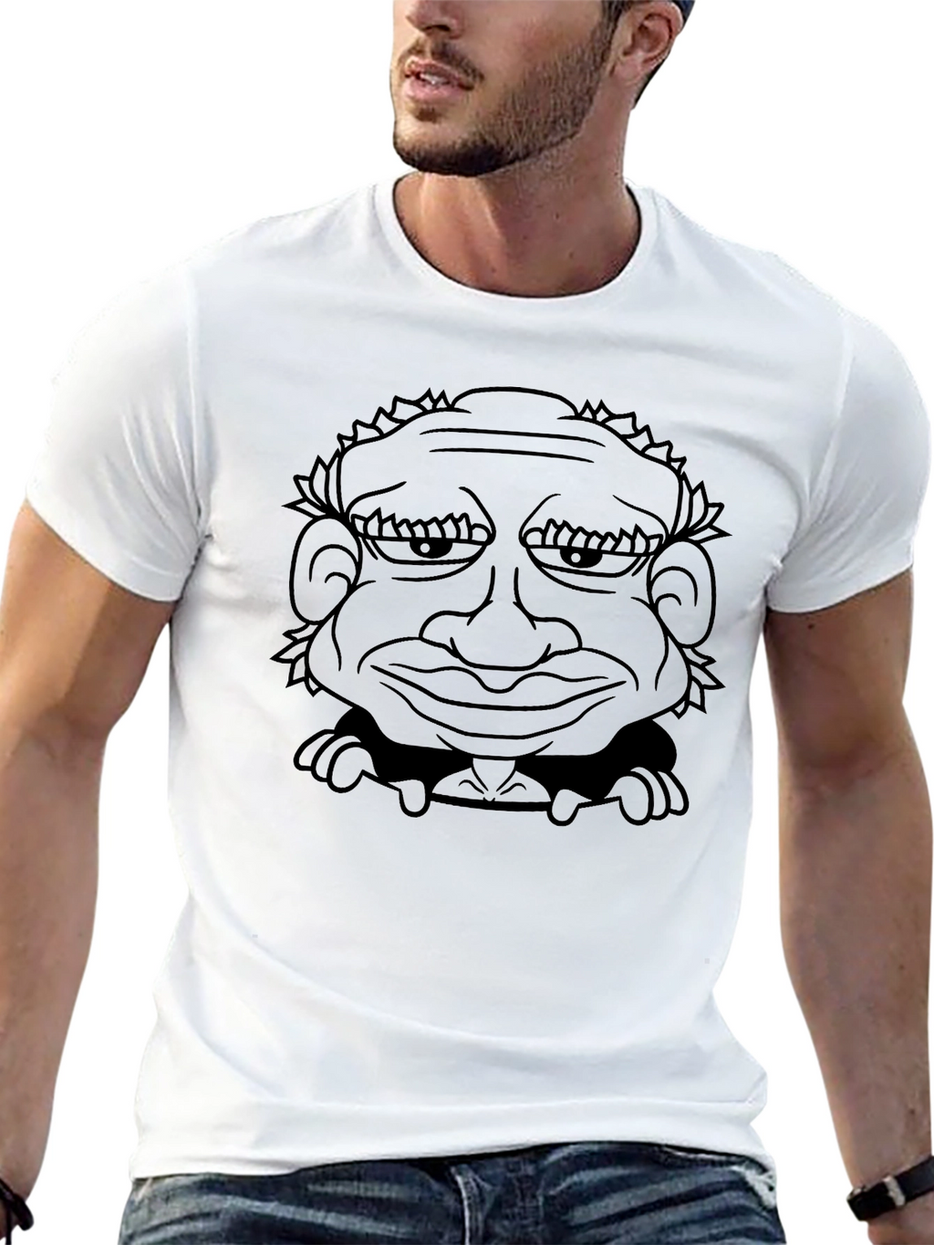 Grotesque Caricature Graphic Tee - Black Cotton Blend