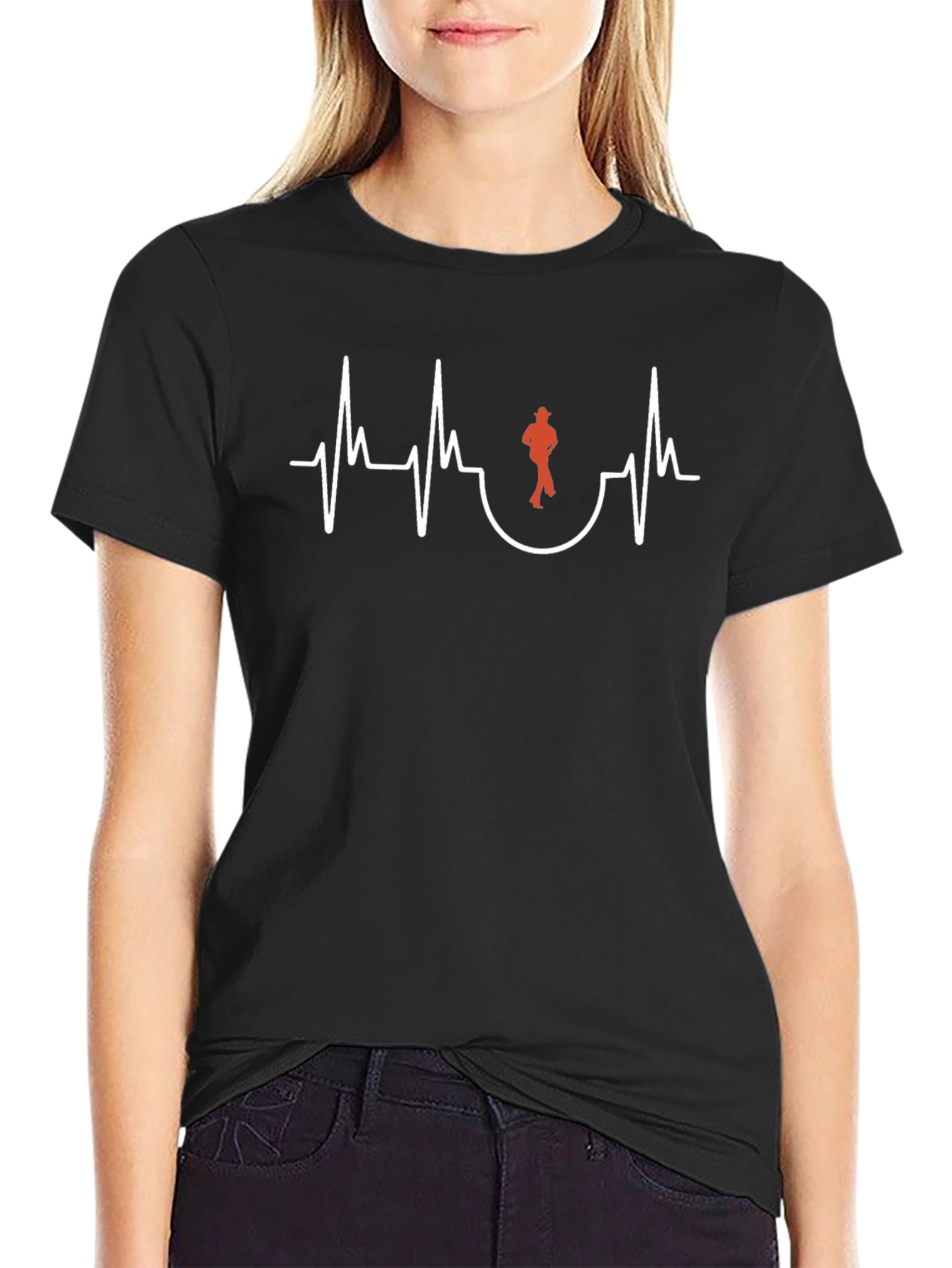 Cool Black T-Shirt - Dancing Heartbeat Design