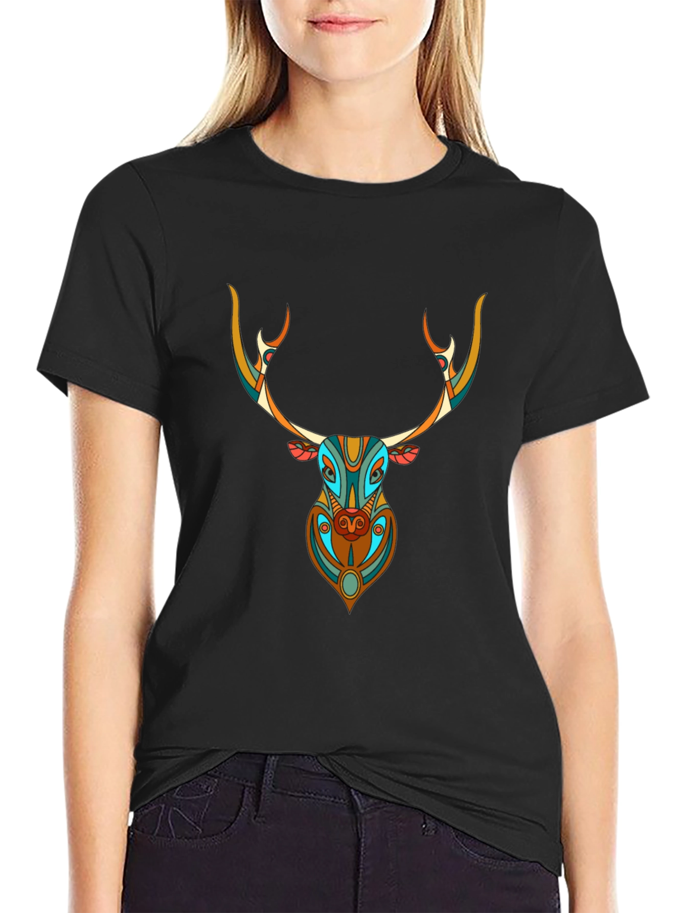 Geometric Deer Graphic Tee - Unique Style