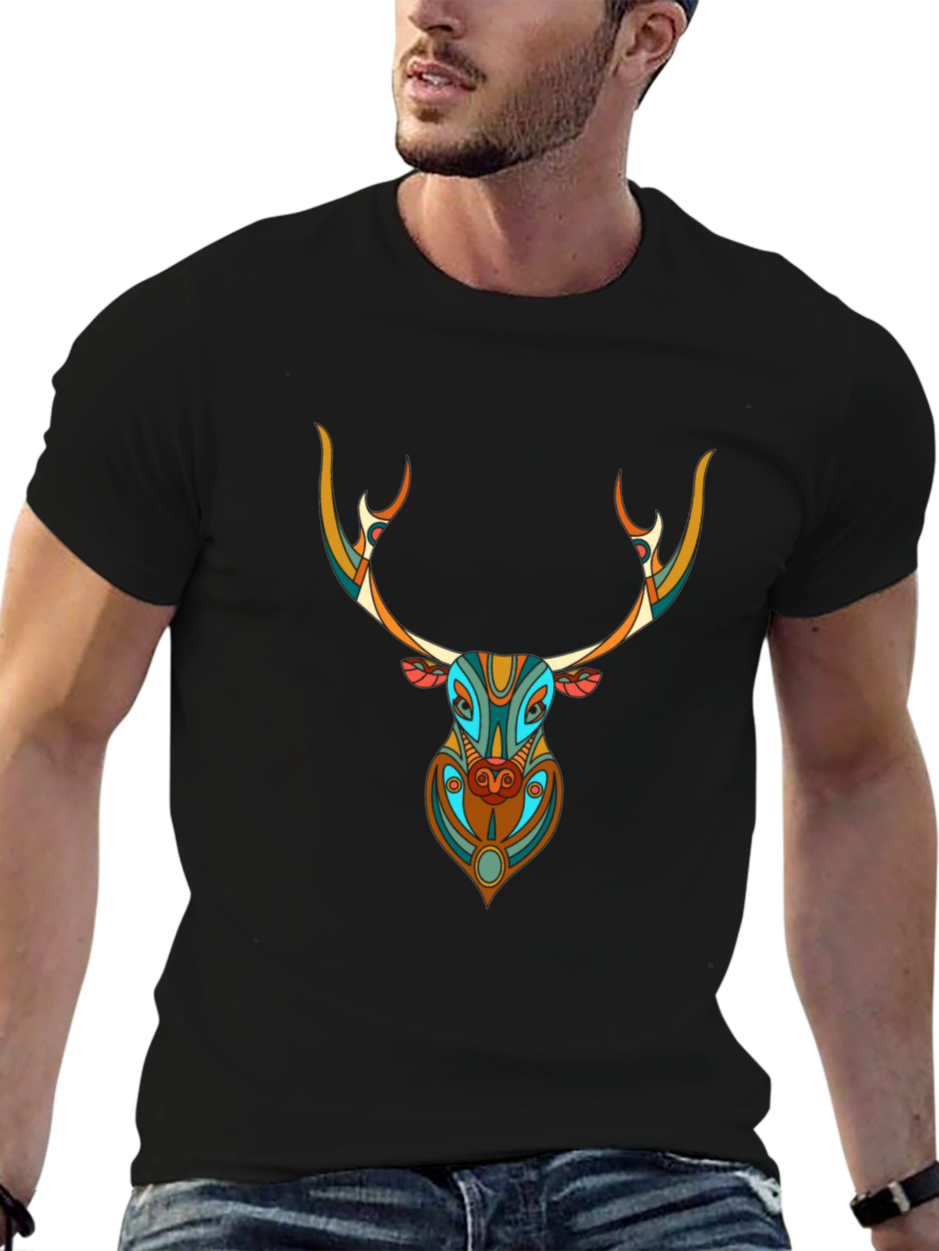 Geometric Deer Graphic Tee - Unique Style