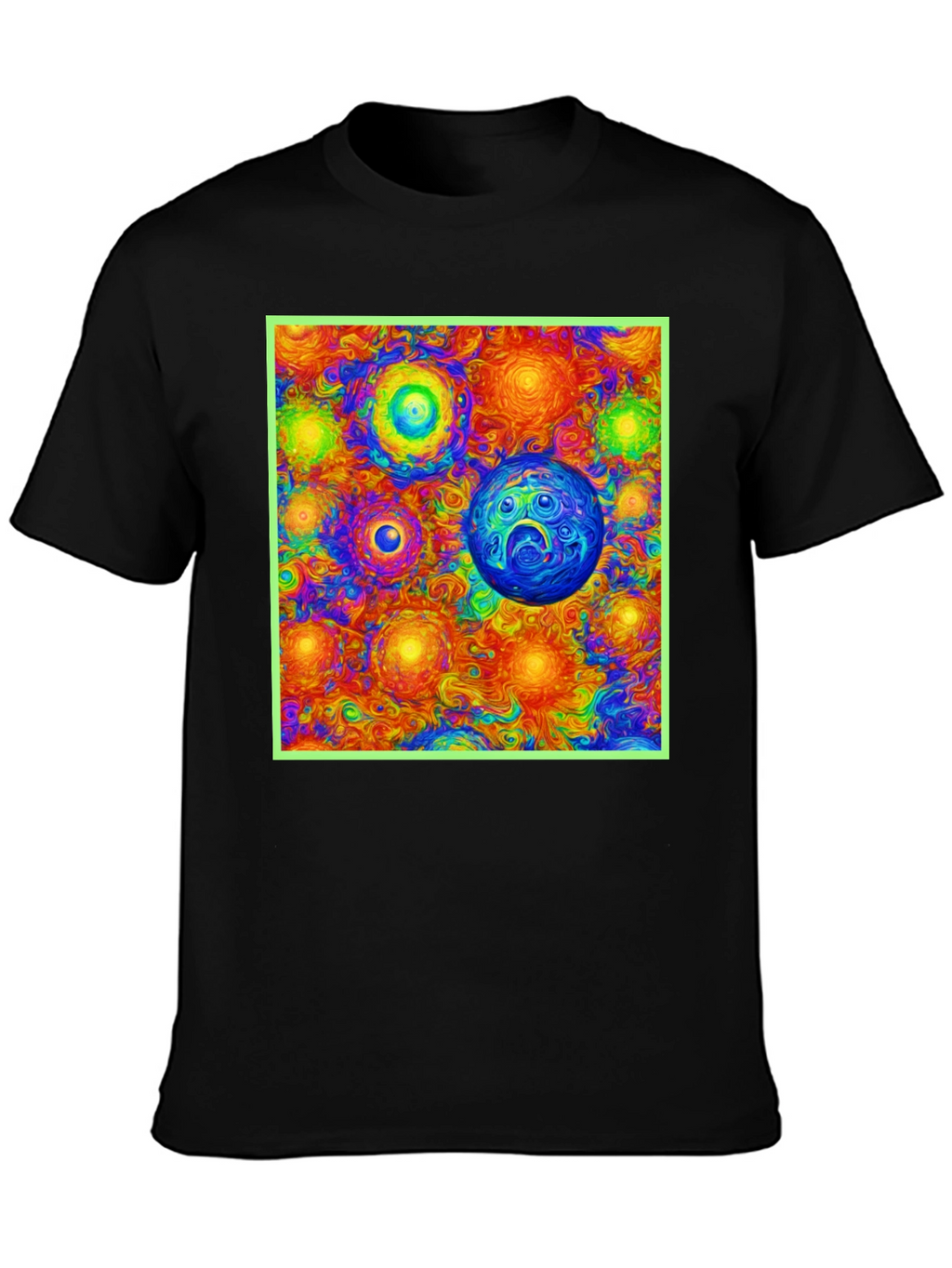 Vibrant Cosmic Print Tee - Black Cotton Blend