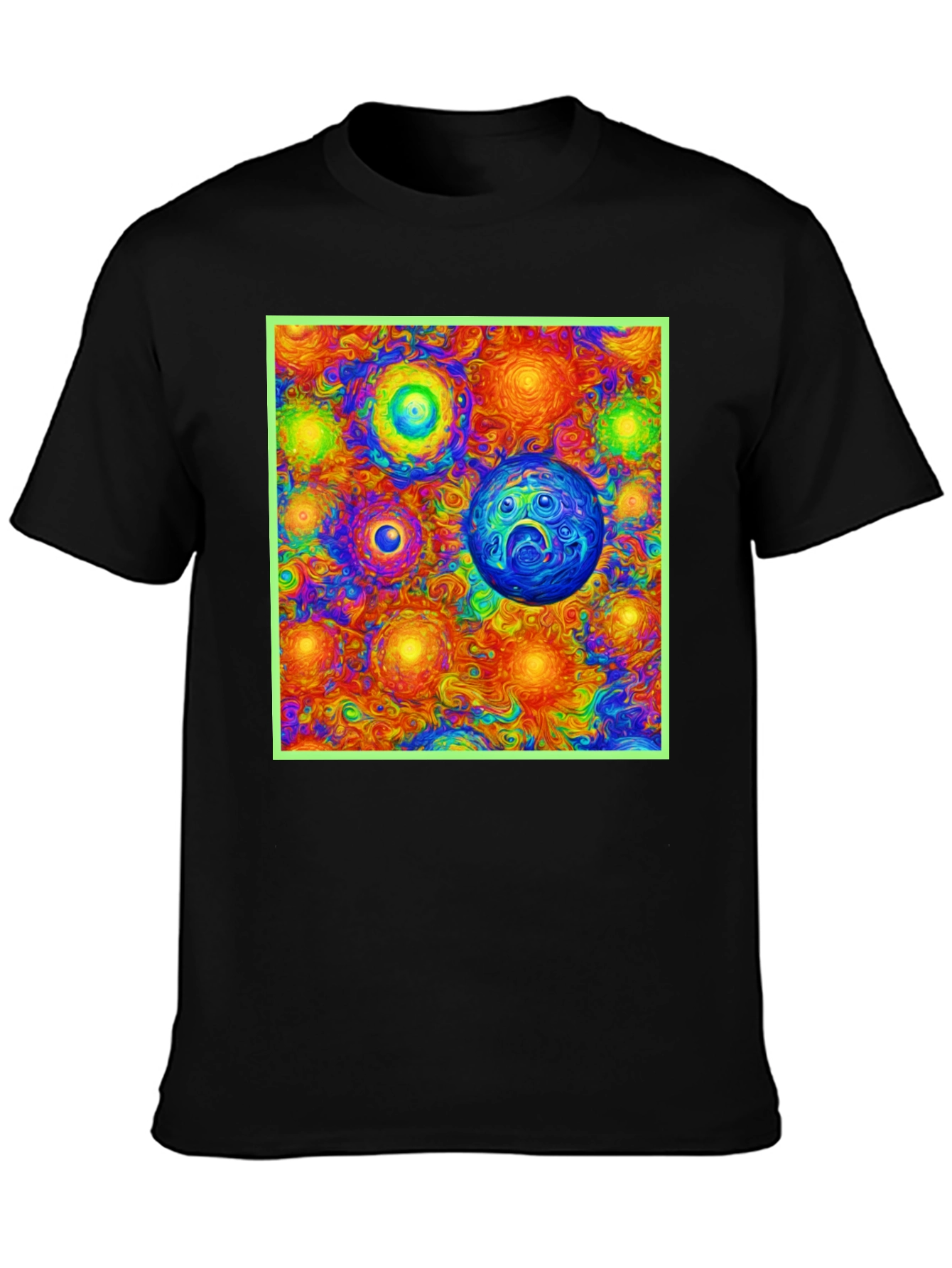 Vibrant Cosmic Print Tee - Black Cotton Blend