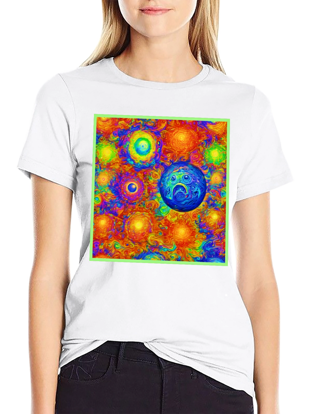 Vibrant Cosmic Print Tee - Black Cotton Blend