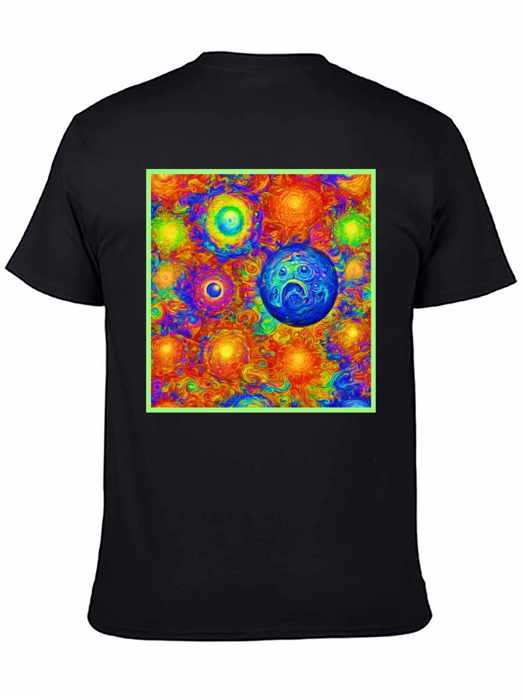 Vibrant Cosmic Print Tee - Black Cotton Blend