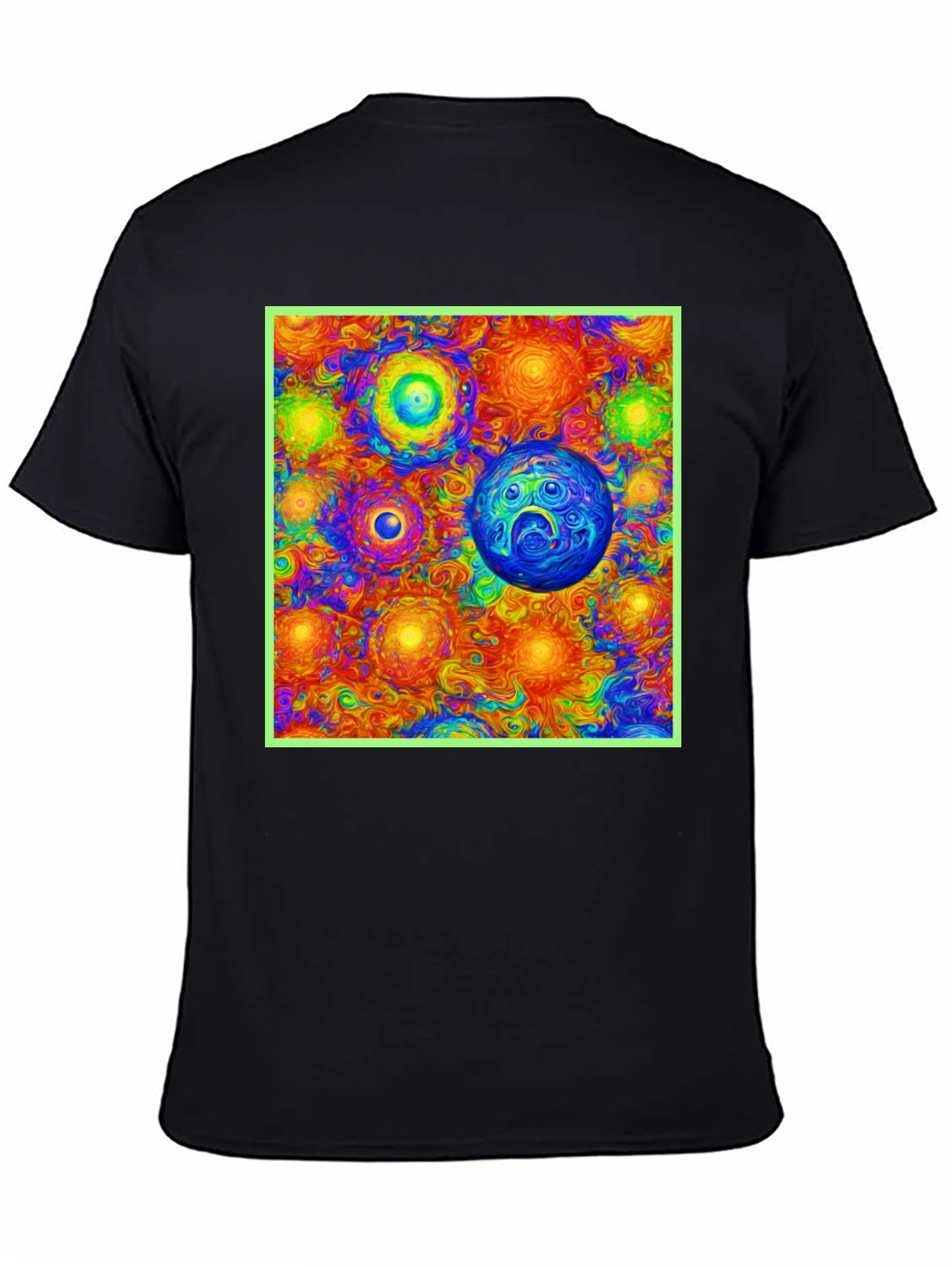 Vibrant Cosmic Print Tee - Black Cotton Blend
