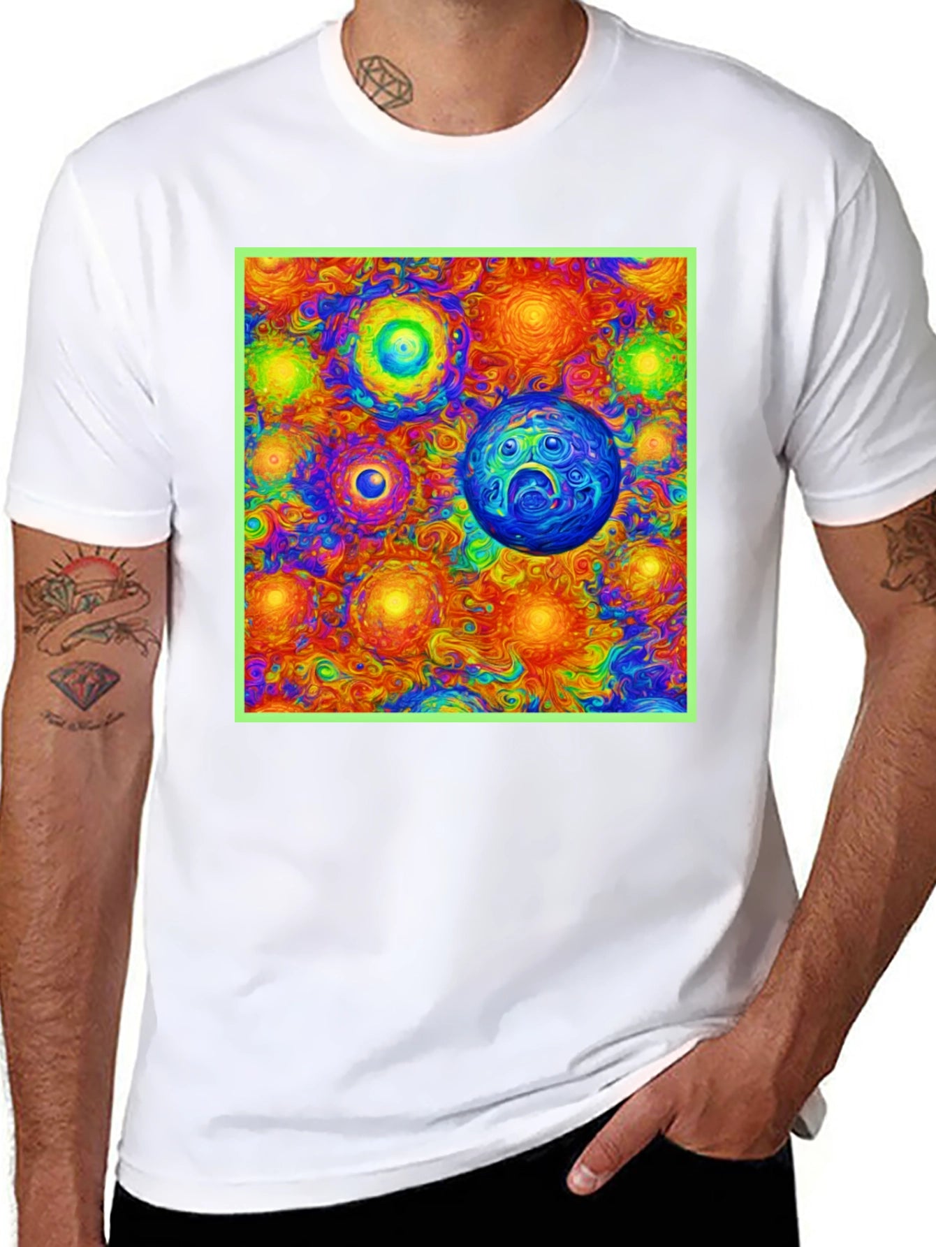 Vibrant Cosmic Print Tee - Black Cotton Blend