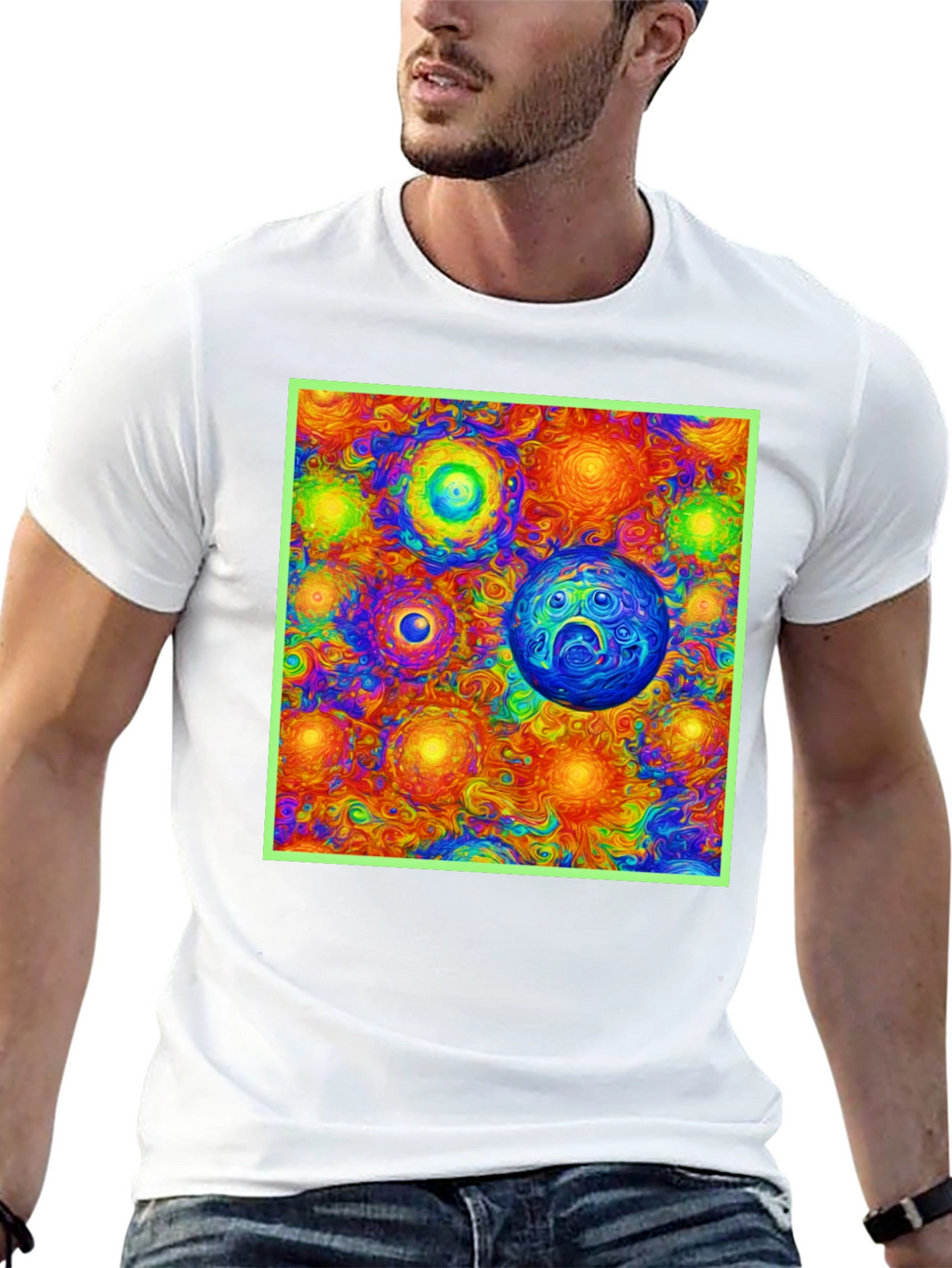Vibrant Cosmic Print Tee - Black Cotton Blend