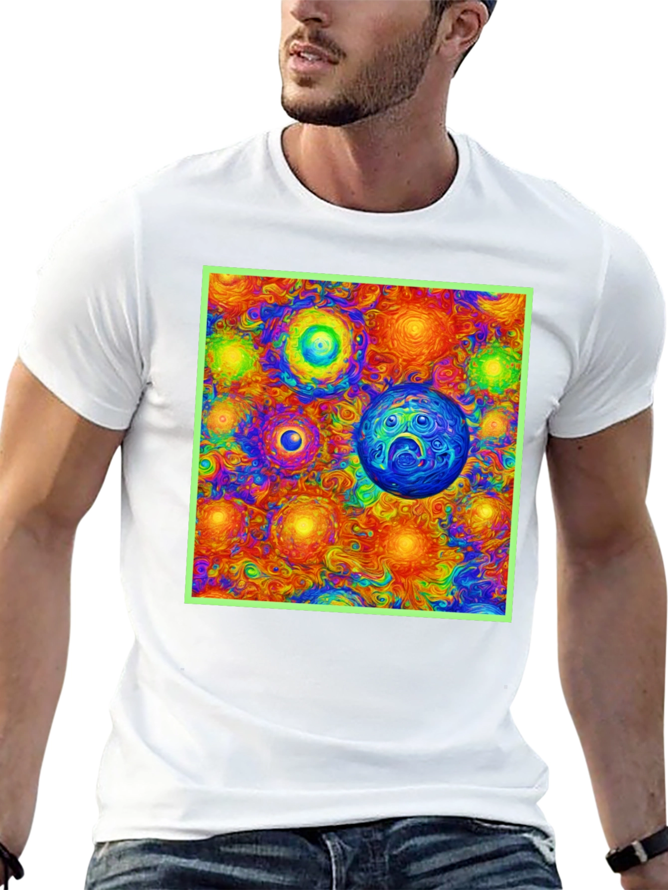 Vibrant Cosmic Print Tee - Black Cotton Blend