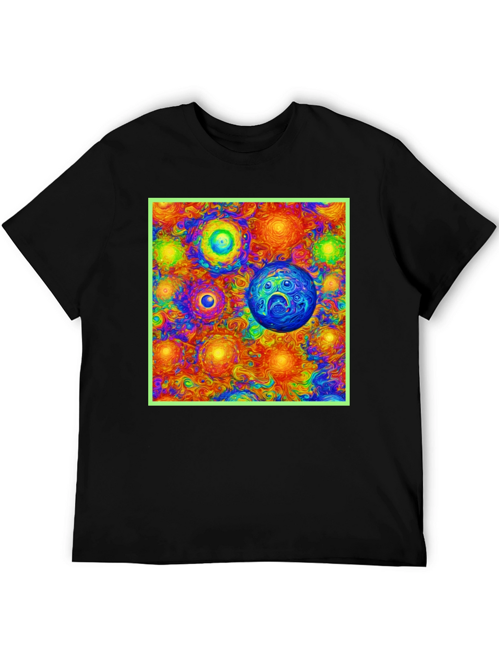 Vibrant Cosmic Print Tee - Black Cotton Blend