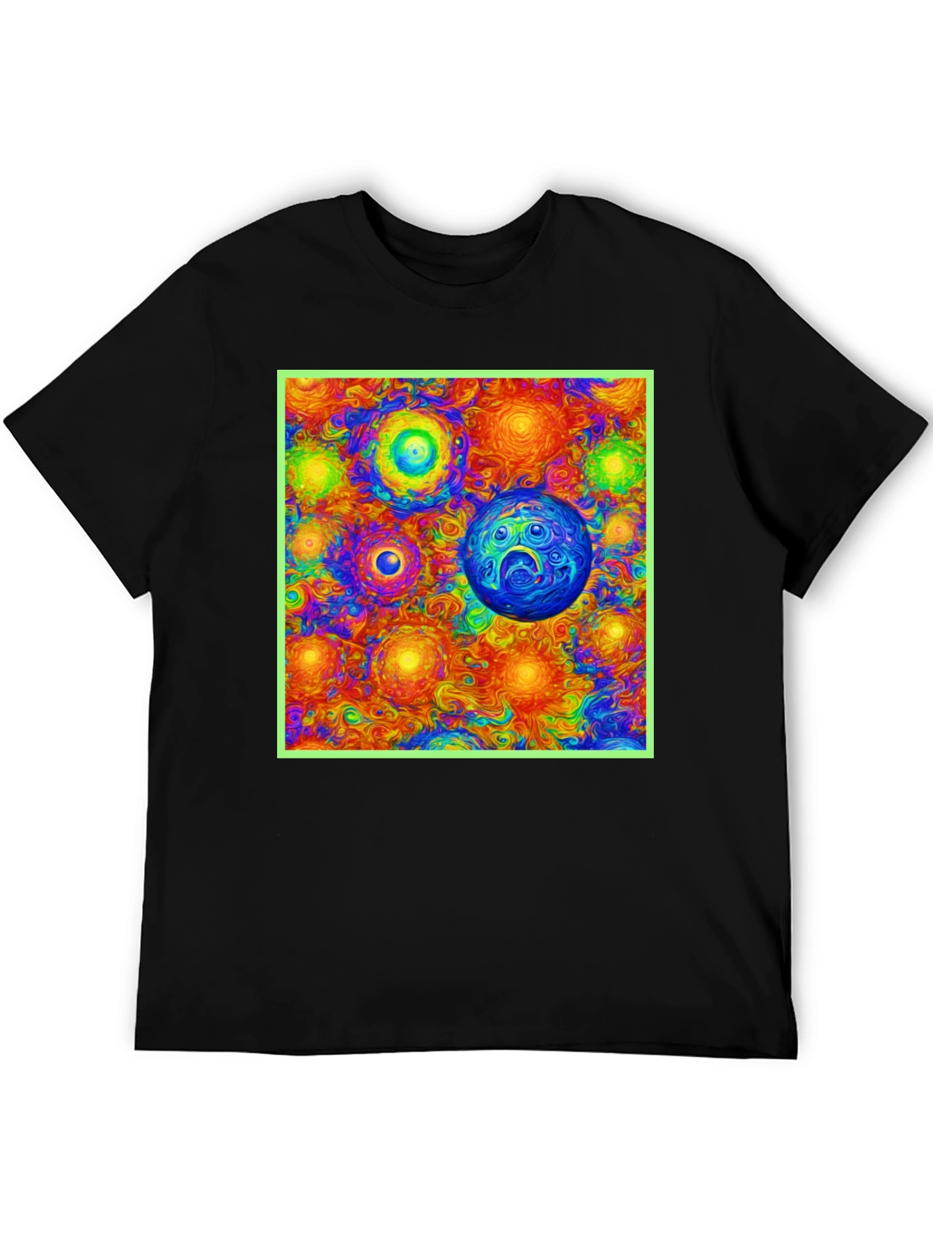 Vibrant Cosmic Print Tee - Black Cotton Blend