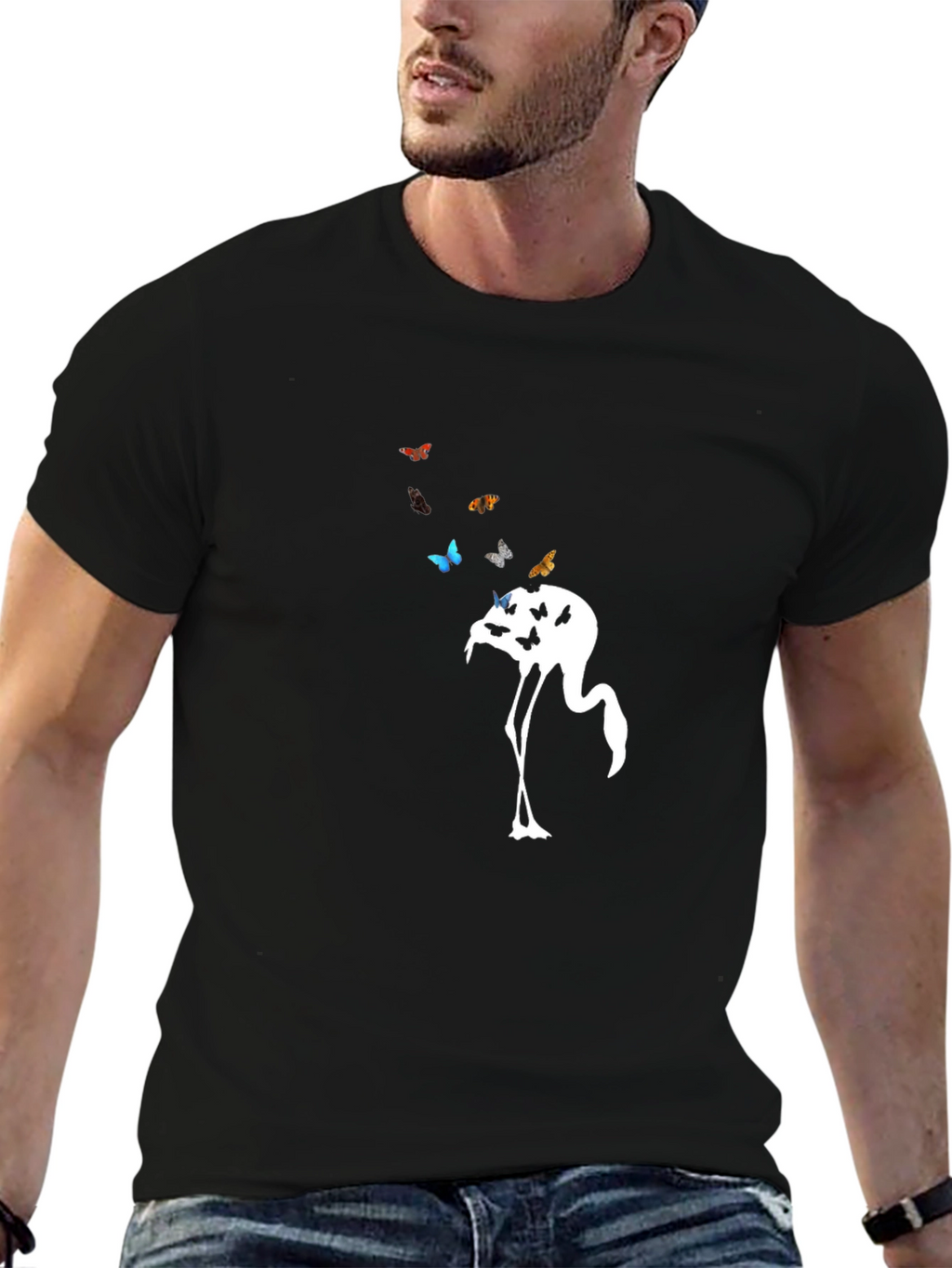 Flamingo Butterfly Graphic Tee - Unique Design
