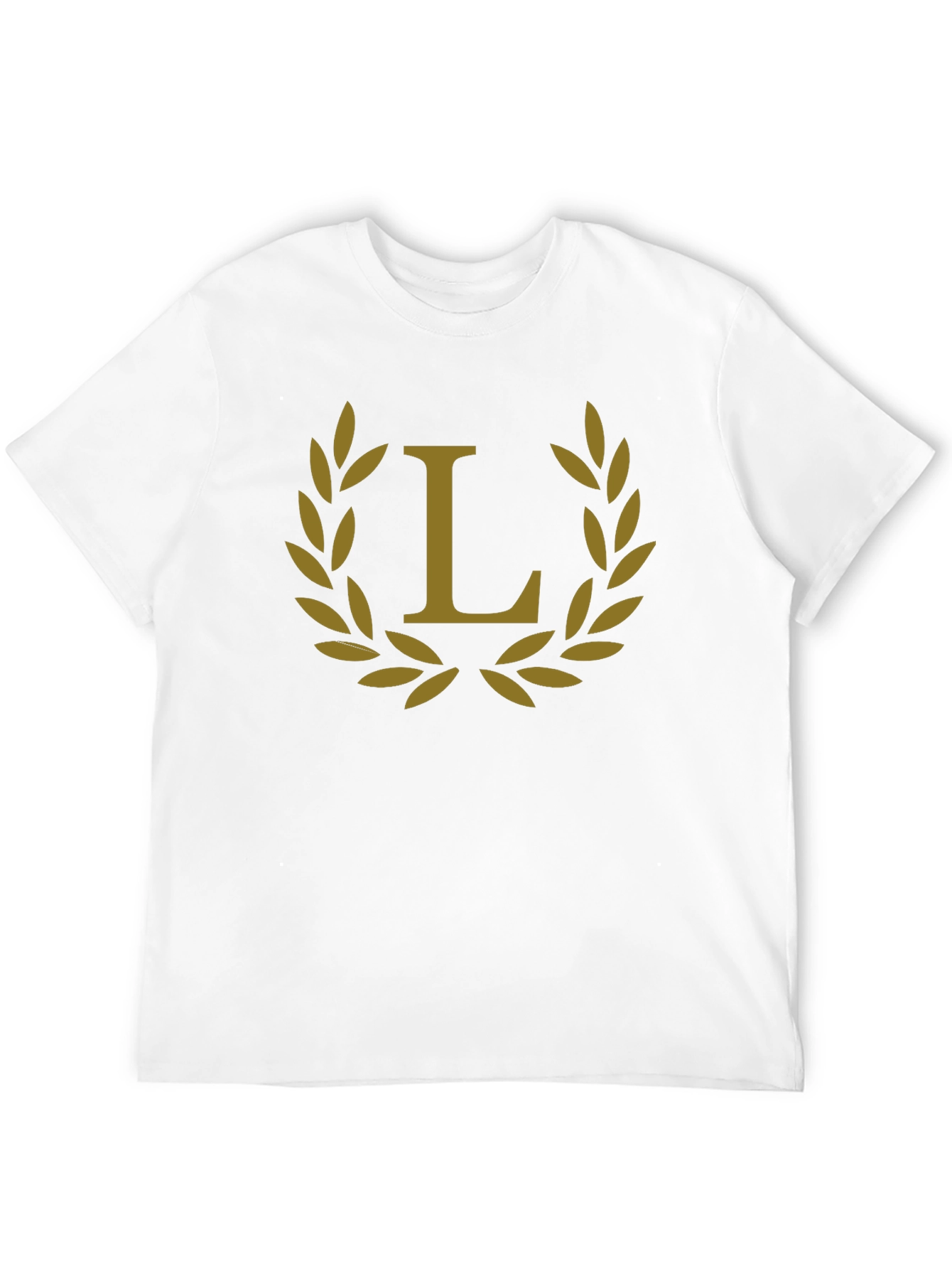 Elegant Black Tee with Golden Laurel L Design